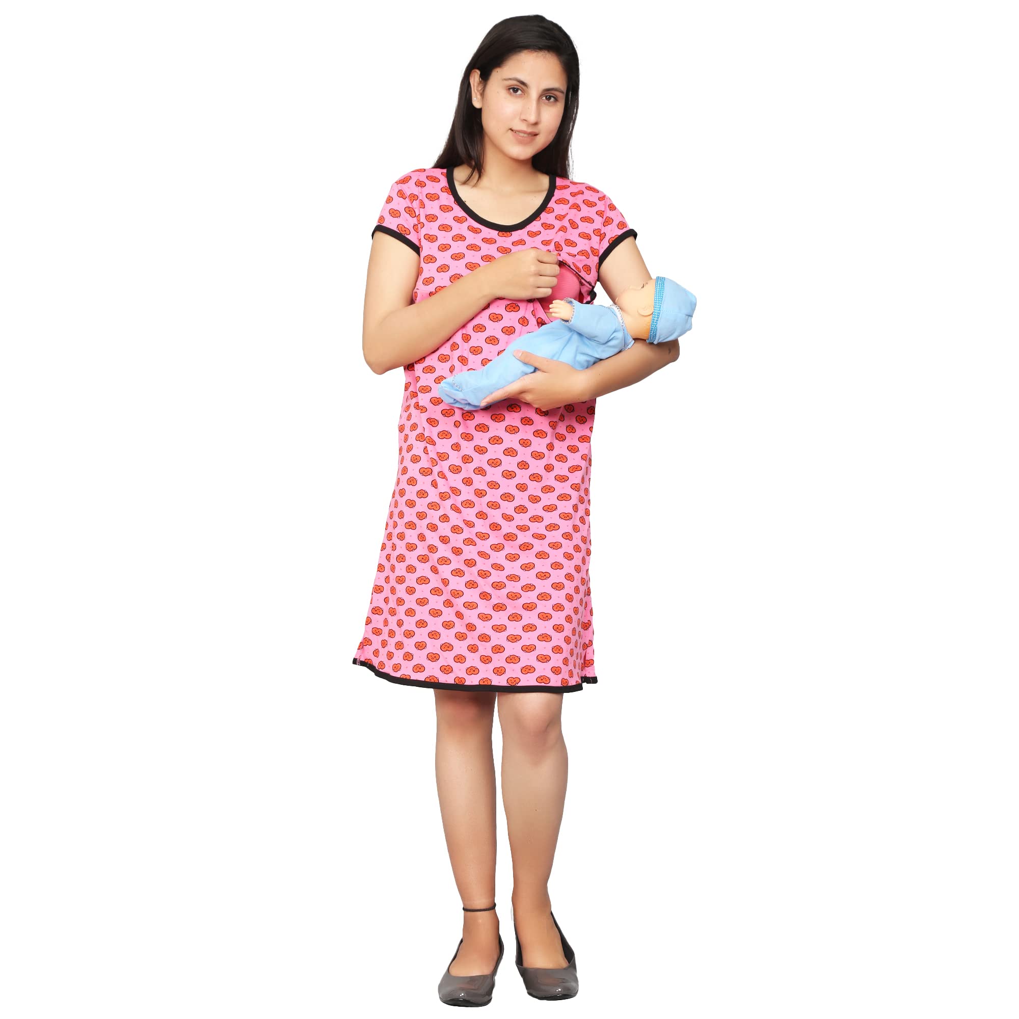 Heart Printed Women's Maternity Tunic Top for Pregnant Women | T-Shirt/Night Dress Feeding Tunic Top Round Neck Half Sleeves for Pre and Post Pregnancy (Aqua Green, L)-image-16