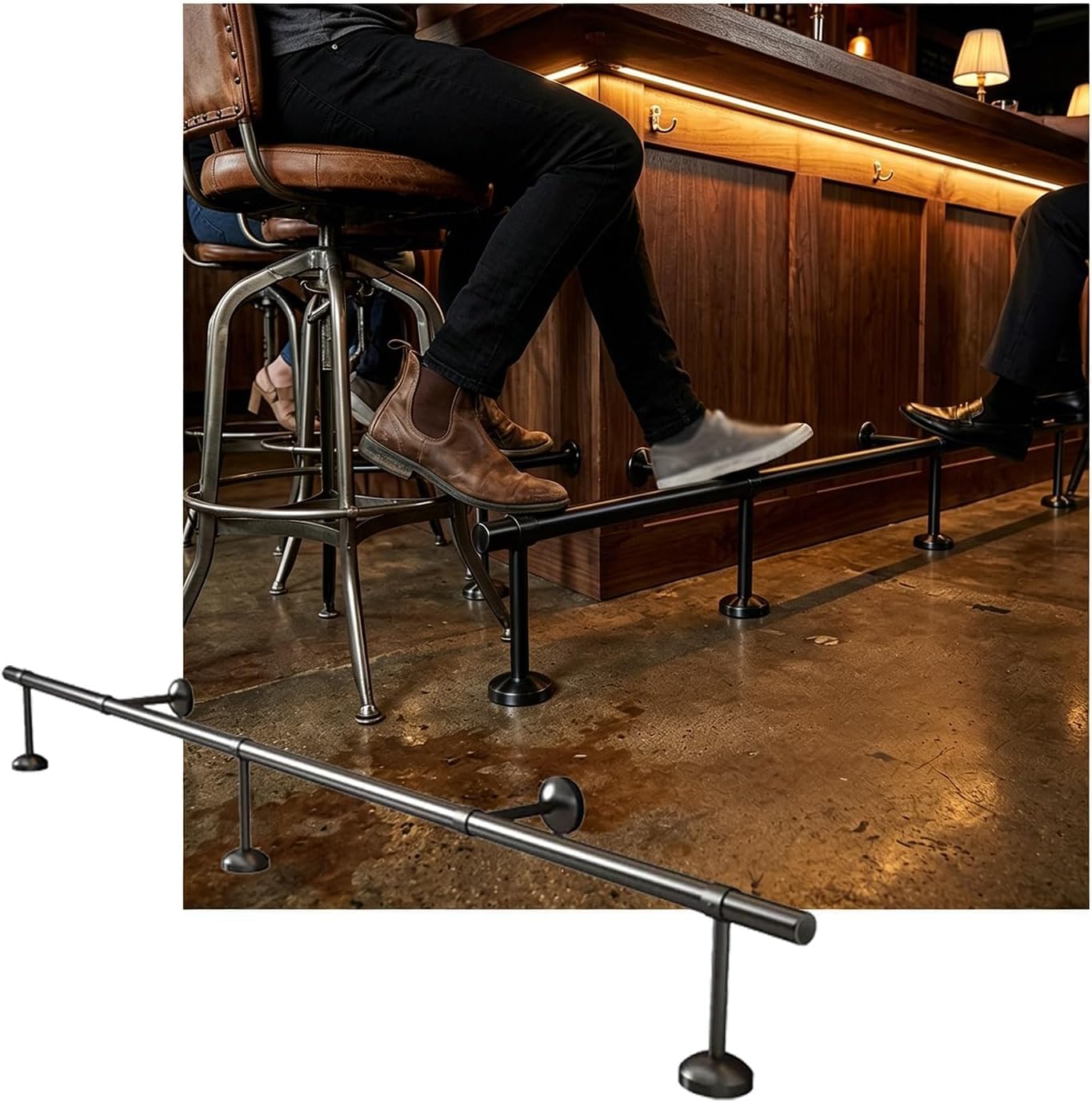 Hgouhk Black Bar Foot Rail Kit Stainless Steel Bar Foot Rail Sturdy Wear-Resistant Bars Feet Rails For Cafe Library Reception Desk Counter(Schwarz,2.5M/8.20Ft)