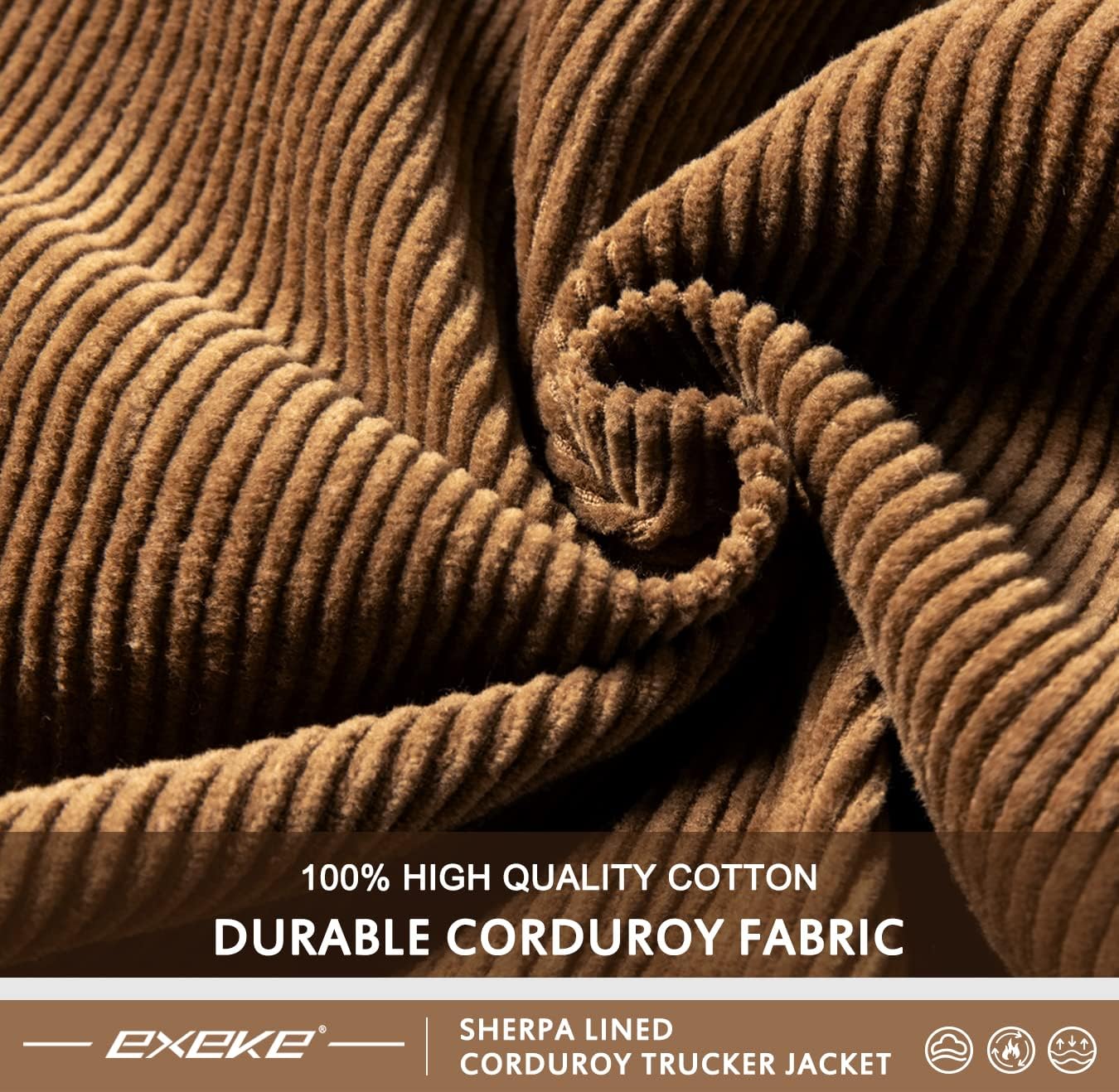 EXEKE Men's Corduroy Jacket Sherpa Lined Trucker Jacket Thickened Thermal Winter Jacket - Image 7