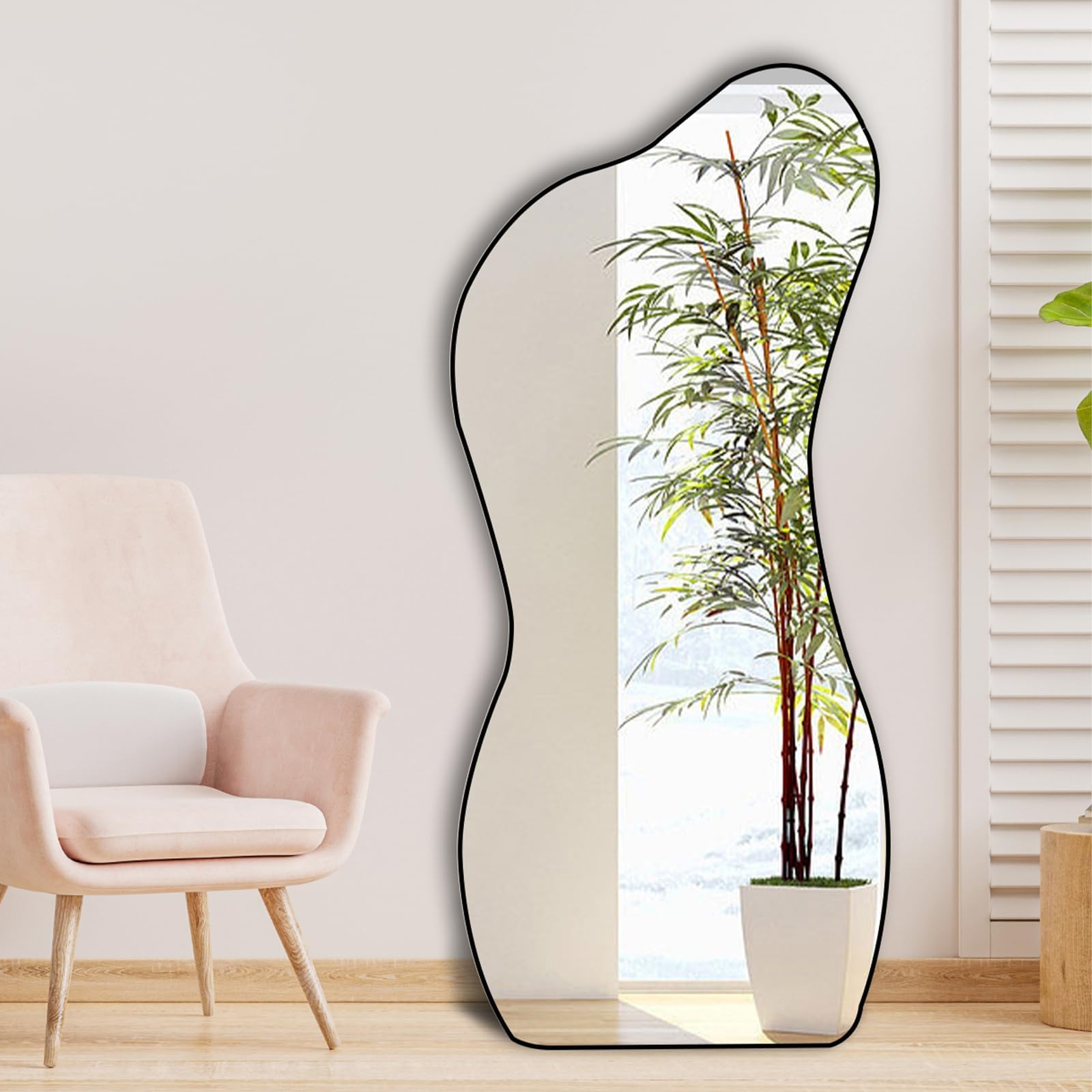 POZINO Irregular Wall Mirror, 47.2"x22" Asymmetrical Mirror, Modern Odd Shaped Frameless Decorative Mirror for Living Room Bedroom Entryway Hallway, Horizontal or Vertical Hanging
