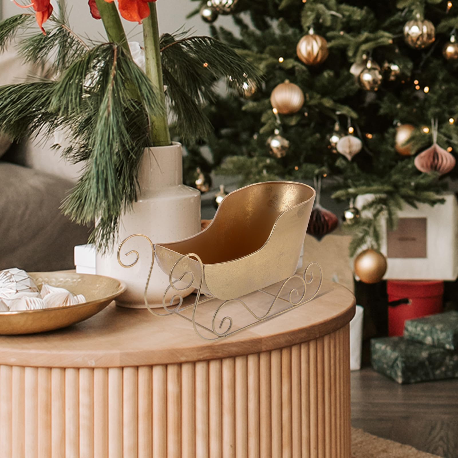 Homoyoyo Decoración de Trineo de Hierro Dorado para Fiestas Temáticas Navideñas, Adorno Clásico para Escritorio y Accesorio Fotográfico en Ocasiones Obsequios