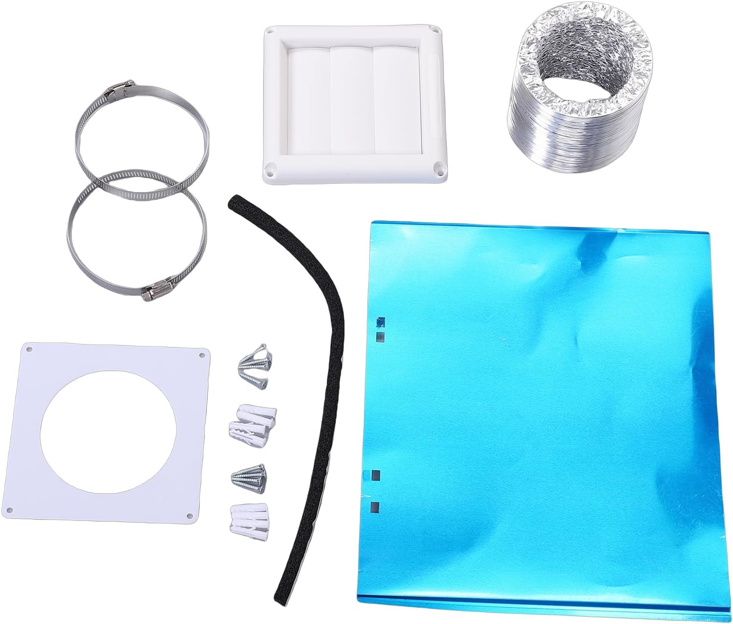 AUNMAS 4 Inch Dryer Vent Kit 4 Inch Dryer Wall Ducting Kit Exhaust with 8ft Hose 6x6in Louver Cover Stainless Steel Clamps for Bathroom Kitchen Ventilation