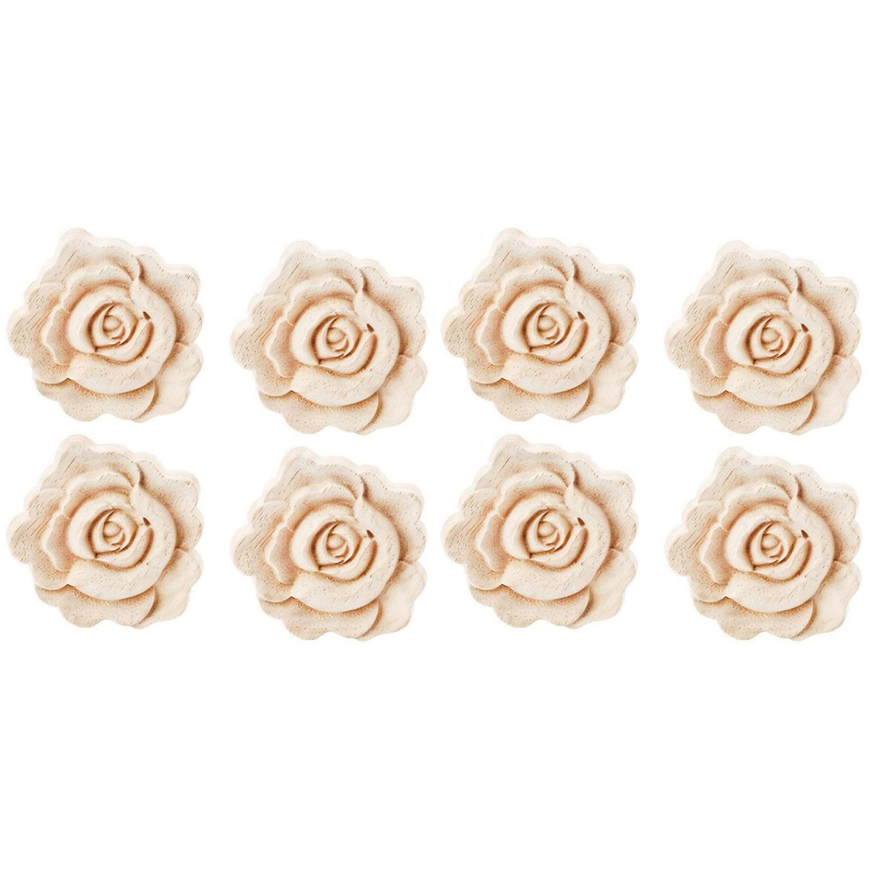 Vjsujehgy 8X Wooden Carved Onlay Appliques Rose Wood Carving Decal Unpainted Furniture Bed Door Cabinet Decor