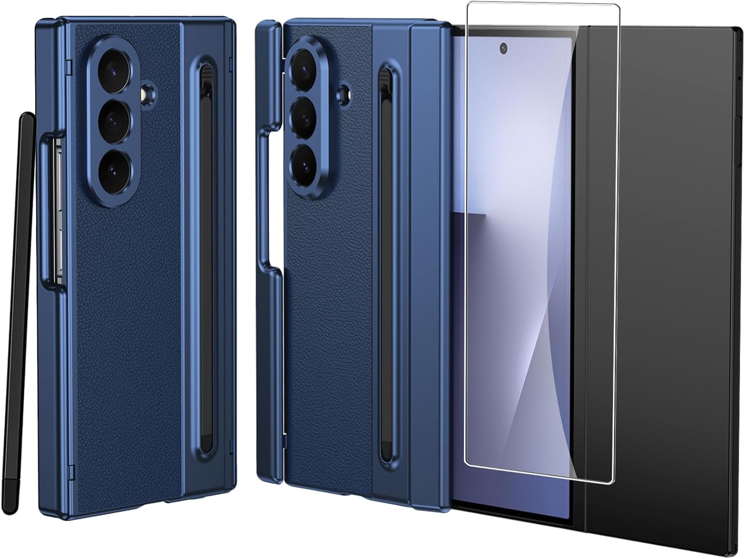 for Samsung Galaxy Z Trifold Case with S Pen Holder & Stylus Pen, Magnetic Hinge Cover Side Elevated All-Round Protection Shockproof Premium Slim Leather Phone Case for Galaxy Z Trifold Blue