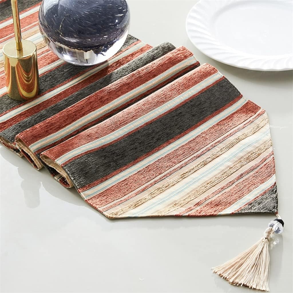 JSEIAJB Stripes Geometric Table Runners Cloth with Tassels Dining Decoration for Wedding Dinner Party(Dark Brown,33 cm x 210 cm)