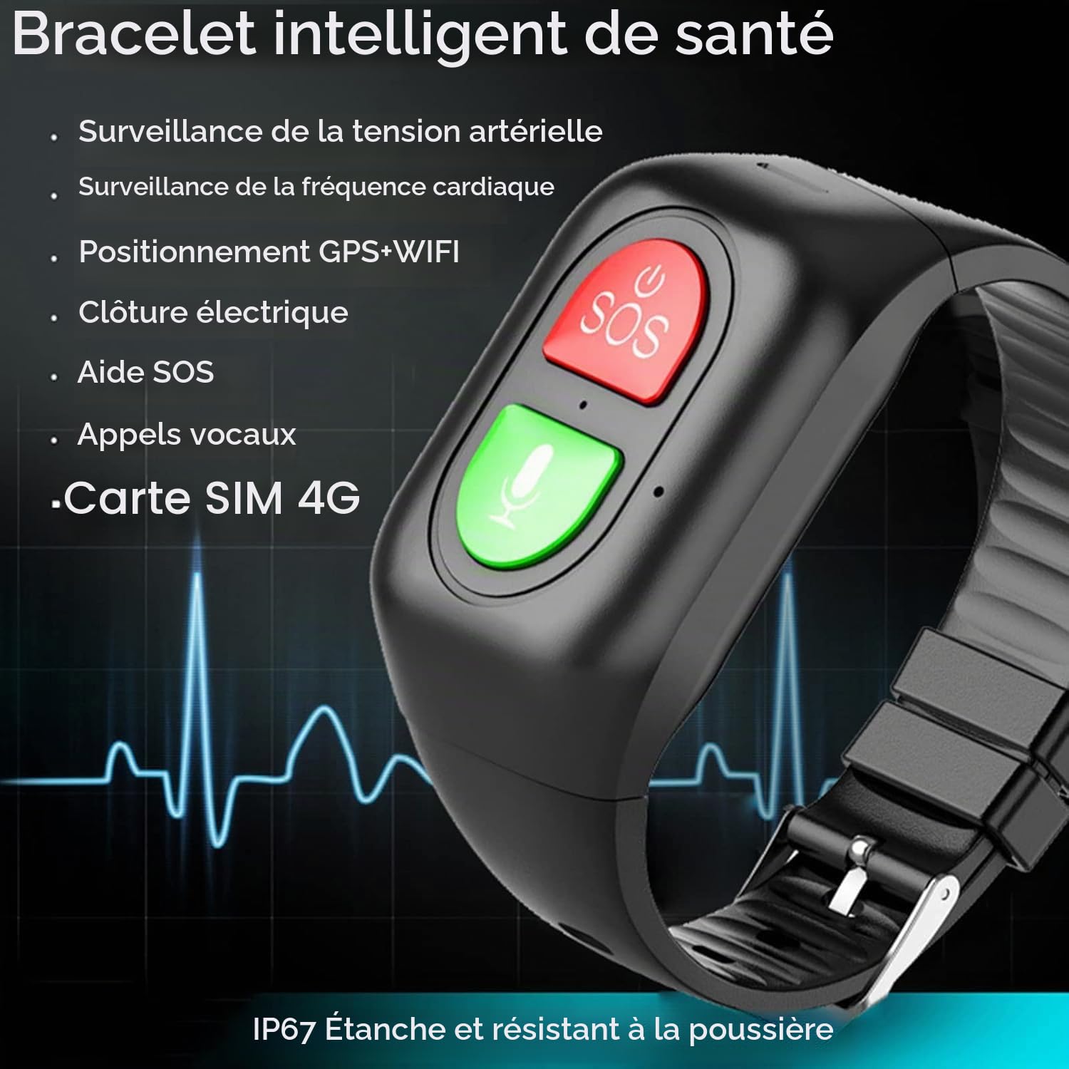 Montre connectée 4G pour seniors, montre intelligente avec alarme et rappel, alerte automatique en cas de chute avec bouton d'urgence SOS, localisation GPS et appel vocal, pour les personnes atteintes