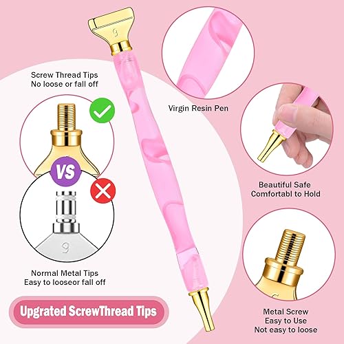 Miniatura 3 de Heflashor 22 herramientas de bolígrafo de pintura de diamante, puntas de rosca de metal de acero inoxidable, accesorios de pintura de diamante con