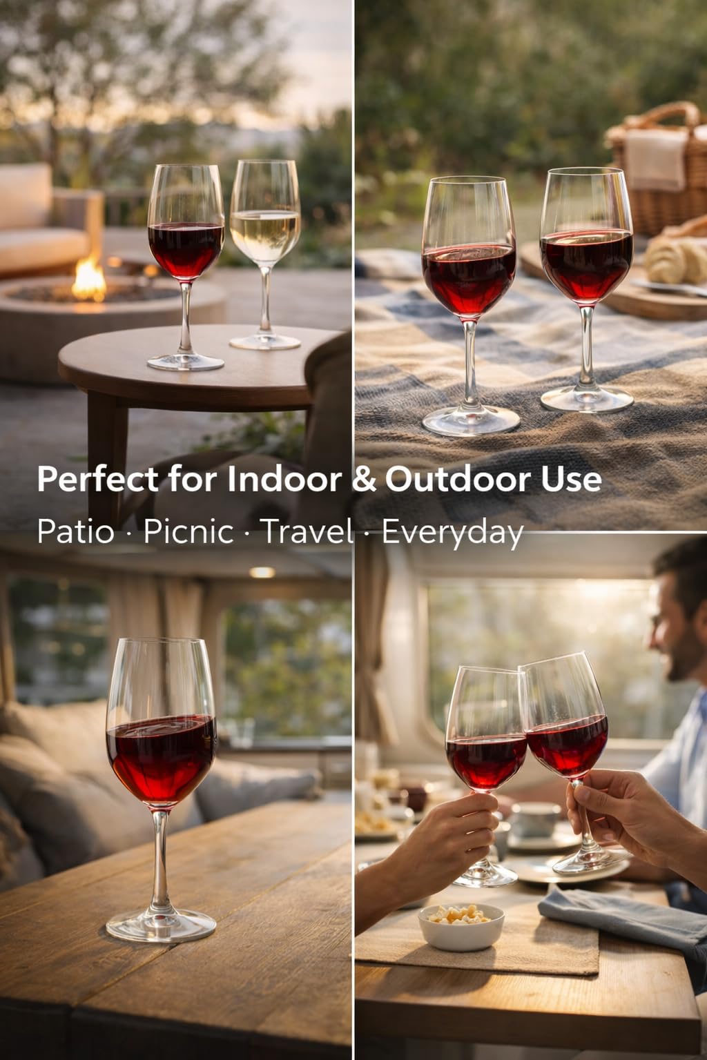Copas de vino irrompibles con tallo, juego de 4 copas de vino de plástico (20 onzas) | 100% Tritan y libre de BPA | Ideal para piscina, playa, viajes y al aire libre, camping, picnic, tazas de