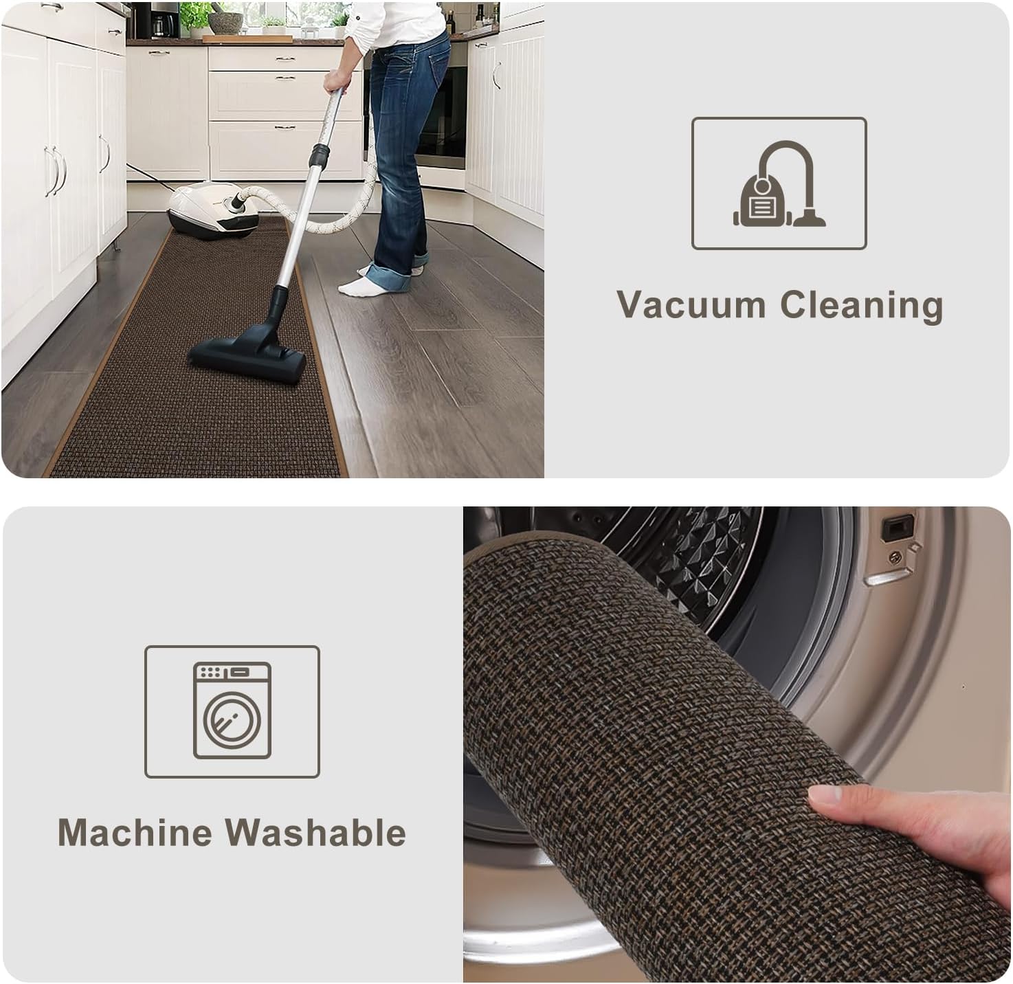 KIMODE Kitchen Mats for Floor 30" x 70",Farmhouse Kitchen Throw Rugs Non Slip Washable,Long Absorbent Kitchen Floor Mats Carpet for Entryway, Hallway, Laundry,Front of Sink,Dark Brown