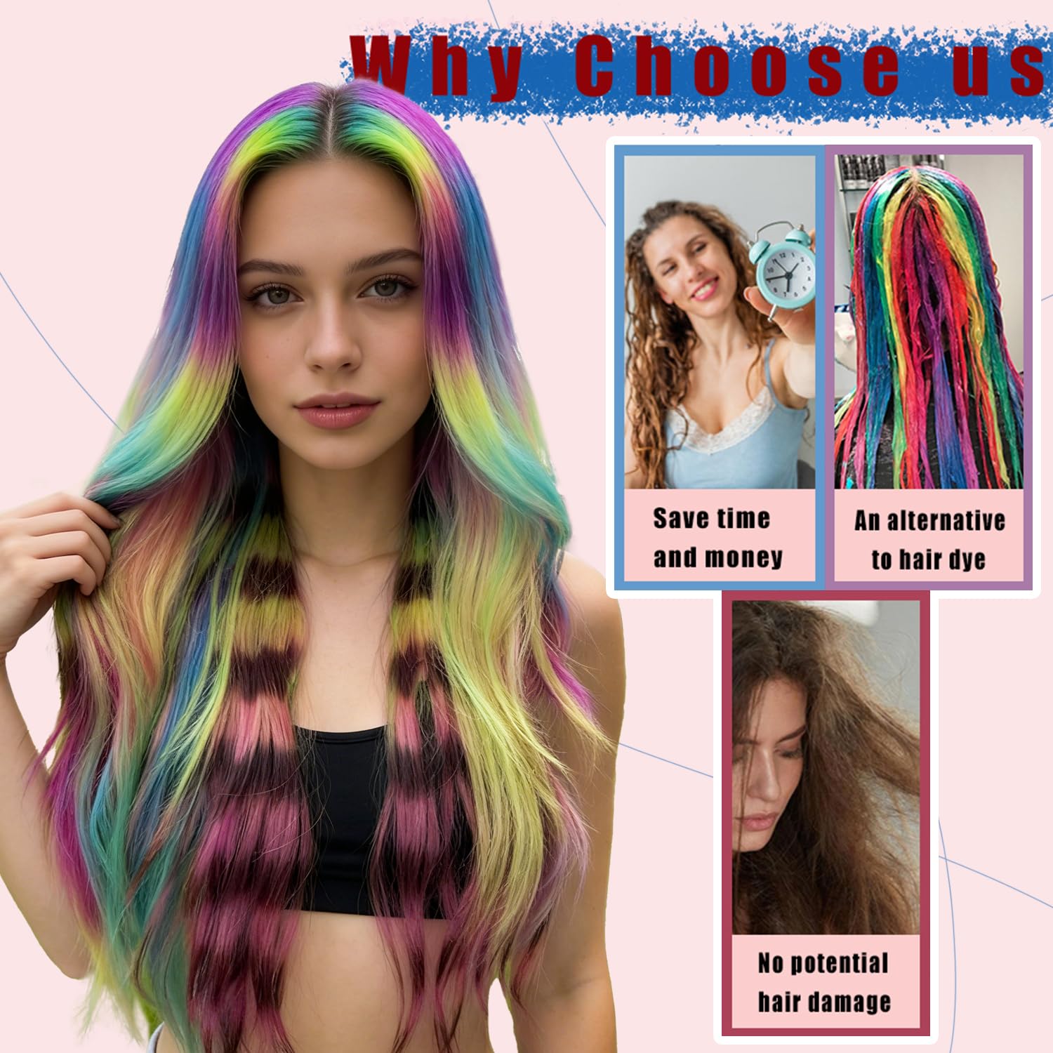 Star Flower 20 Inch Raccoon Hair Extensions 9pcs/pack Long Straight Scene Hair Extensions Colorful Striped Hairpieces Leopard Print Hair Accessories Leopard Print Gifts for Women