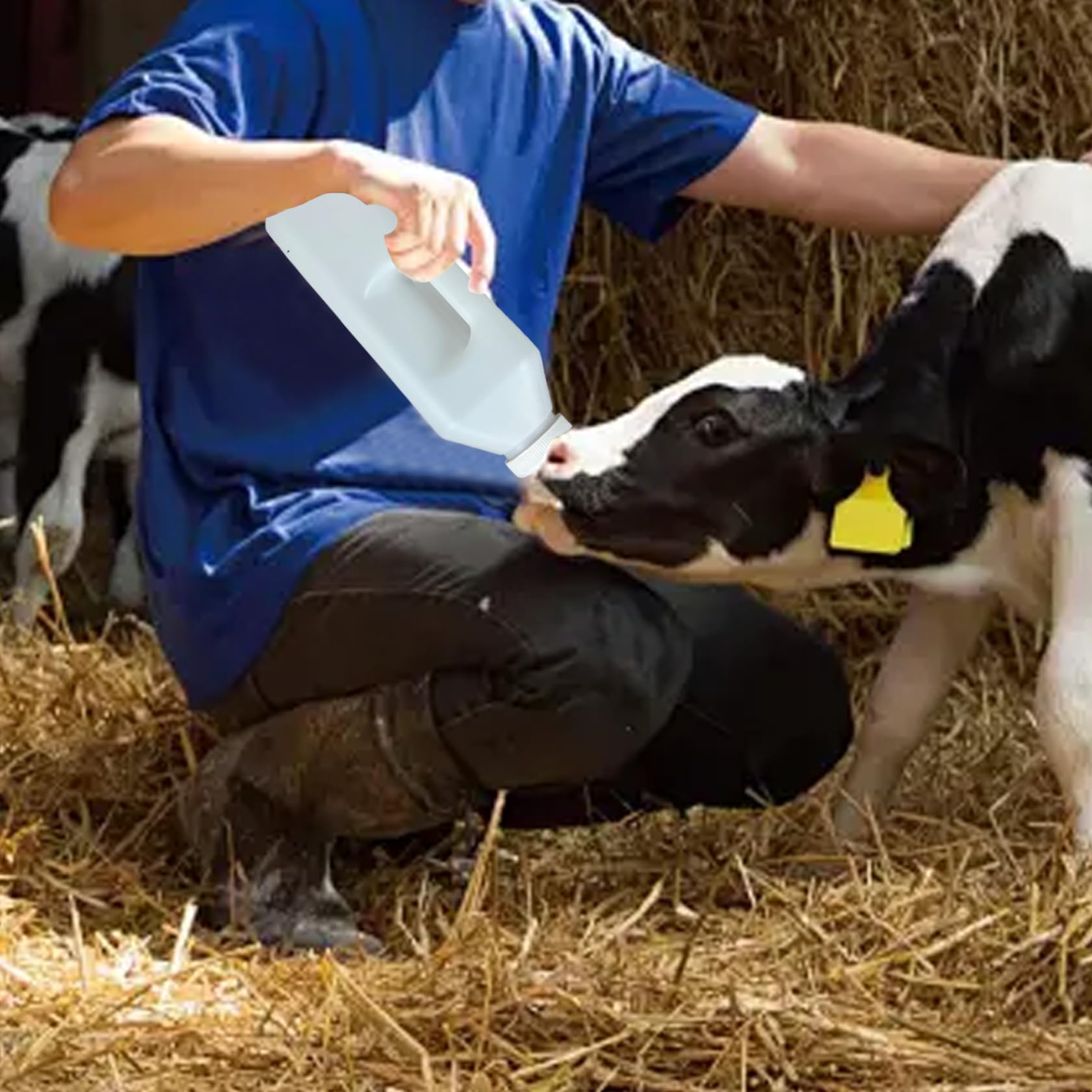 Biberon, bottiglia di vitello da 2 pezzi da 5x17 pollici 3 litri di capezzolo silicone lungo con manico ergonomico e alimentazione, bottiglie e capezzoli a prova di perdite in scala chiara.