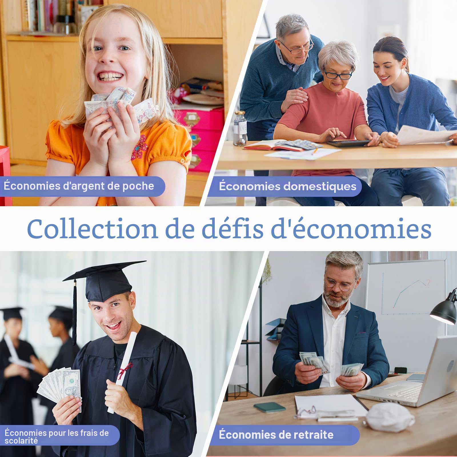 A5 Classeur Budget avec Challenge Tracker & Compartiments d'Argent Pré-Numérotés, Enveloppe Économie Argent - Violet