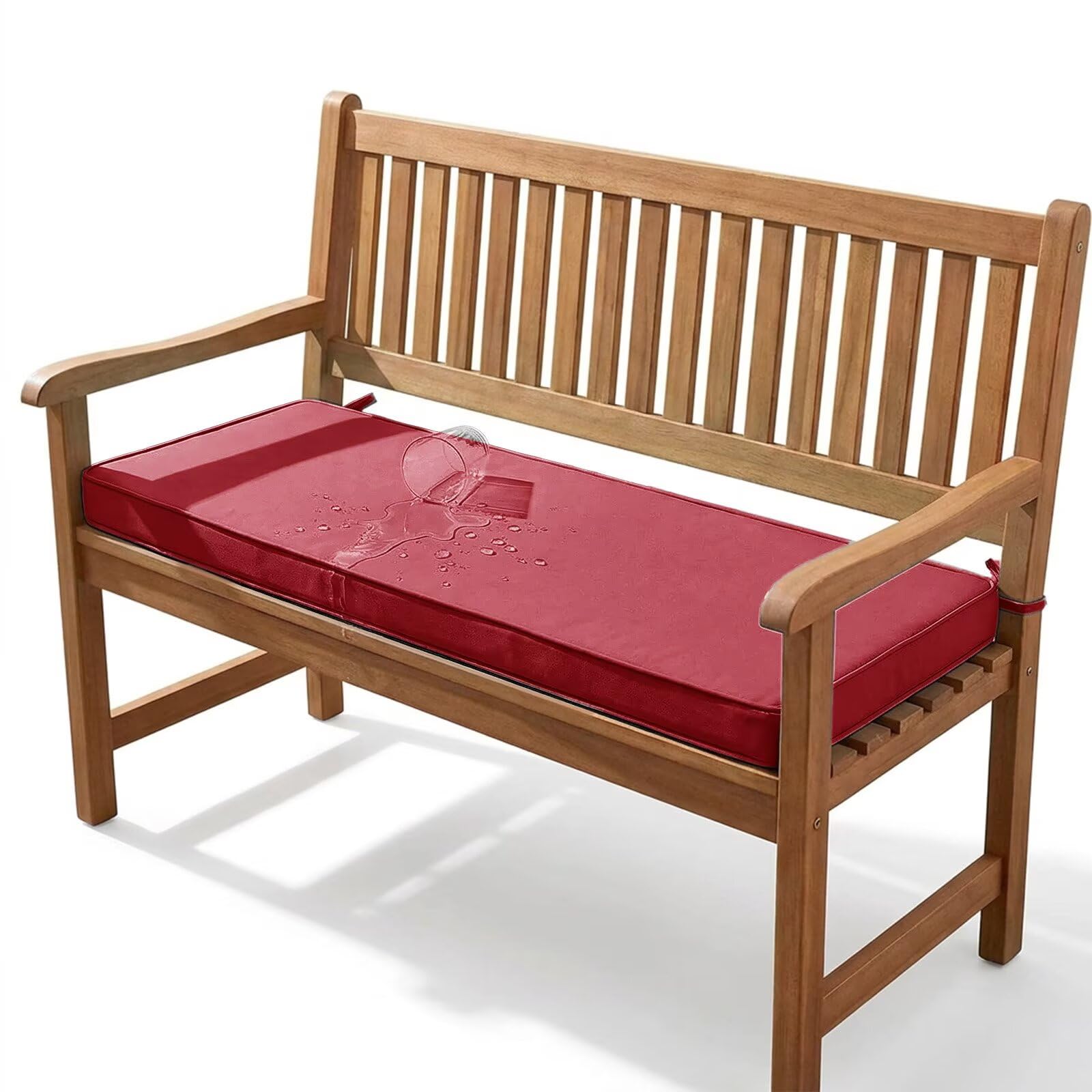 Zewnętrzna wodoodporna ławka jonowa 106 x 40 cm zmywalny pokrowiec antypoślizgowa podstawa 2 wiązania, idealna na sofę, ławkę ogrodową, werandę, huśtawkę, czerwony komfort jonowania