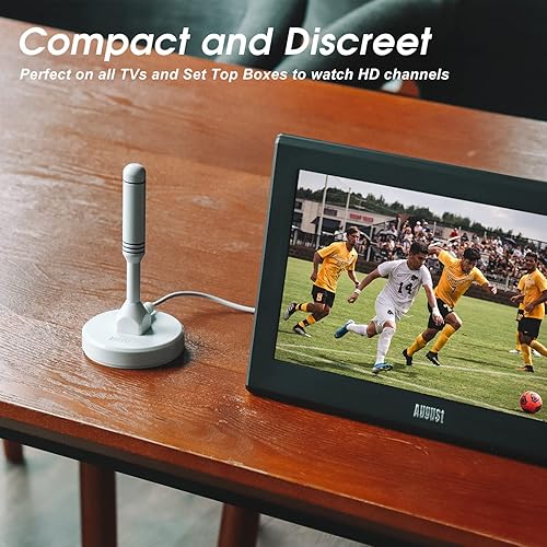 Miniatura 2 de Antena HDTV - August DTA240 - Antena de TV digital portátil para interiores y exteriores con base magnética, rango de 50 millas y cable coaxial de