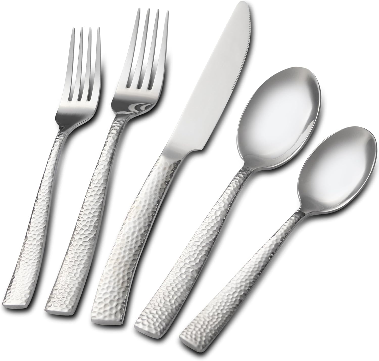 40 Piece Hammered Silverware Set, Stainless Steel Flatware Set for 8, Food Grade Cutlery Set for Home, Party, Wedding, Mirror Polished Dishwasher Safe
