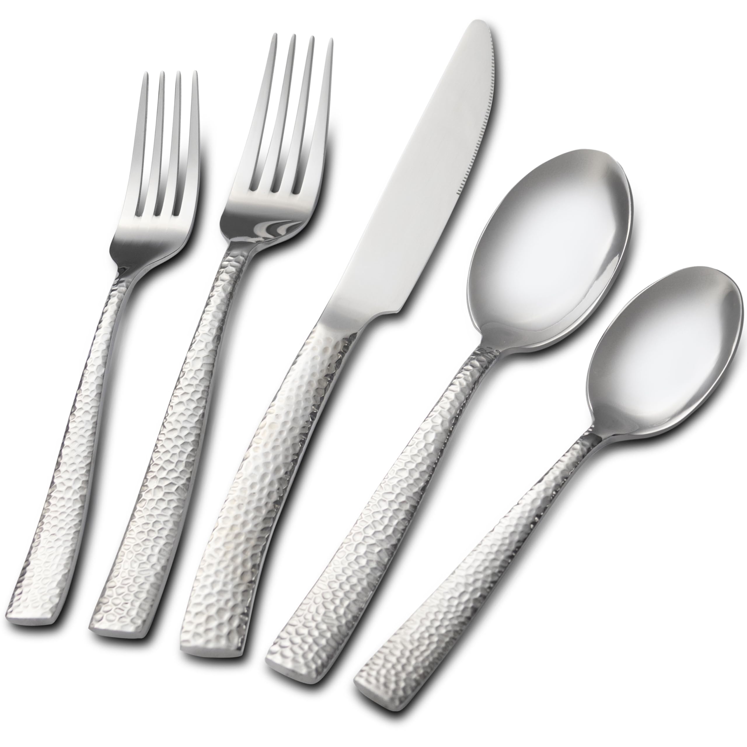 Photo 1 of ***MISSING ALL THE FORKS*** 40 Piece Hammered Silverware Set, Stainless Steel Flatware Set for 8, Food Grade Cutlery Set for Home, Party, Wedding, Mirror Polished Dishwasher Safe