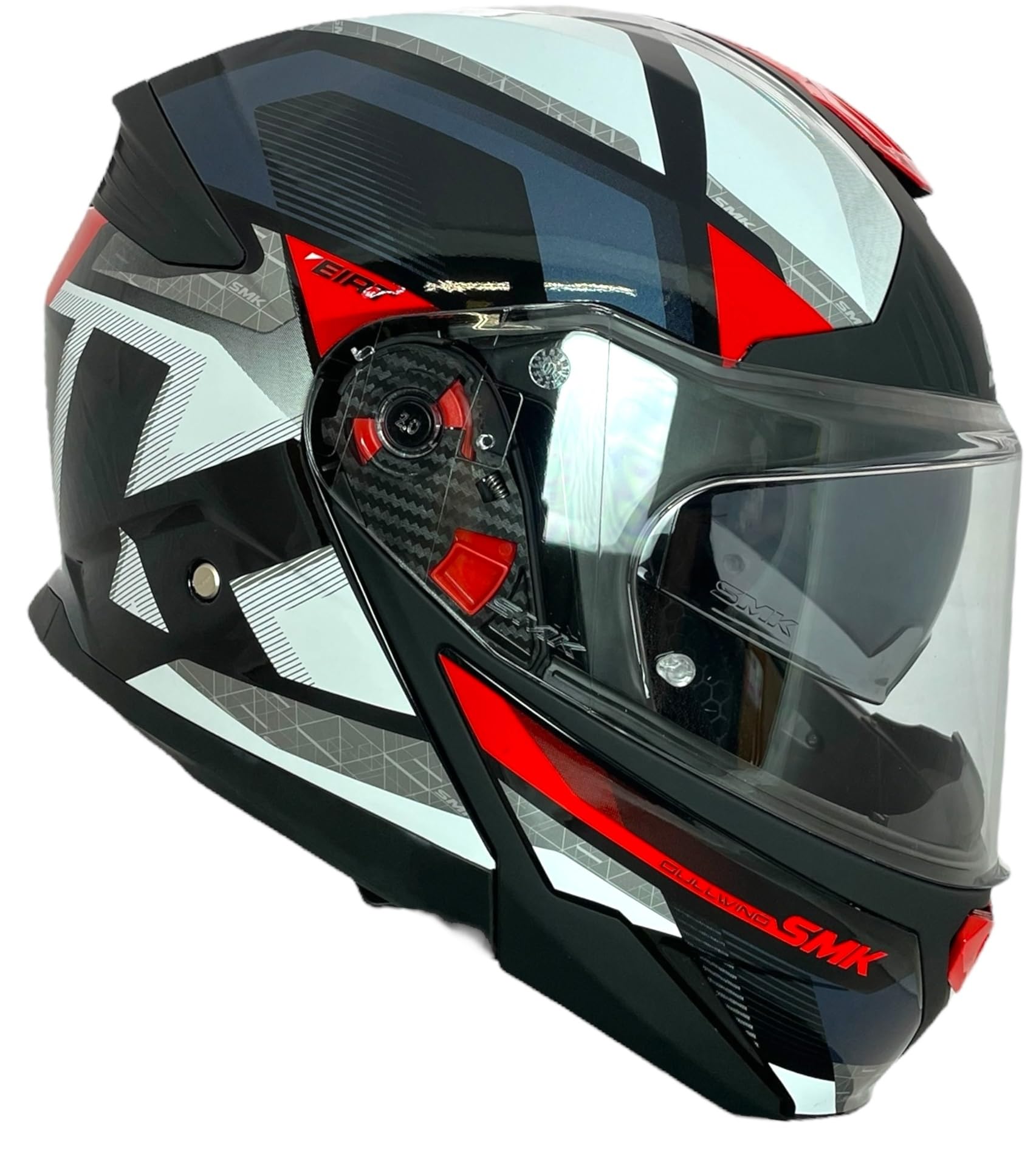 SMK Helmets Casco Modular GULLWING Venture Decorado Brillo Blanco y Rojo 22.06 con Doble Visor P/J (L 59/60)