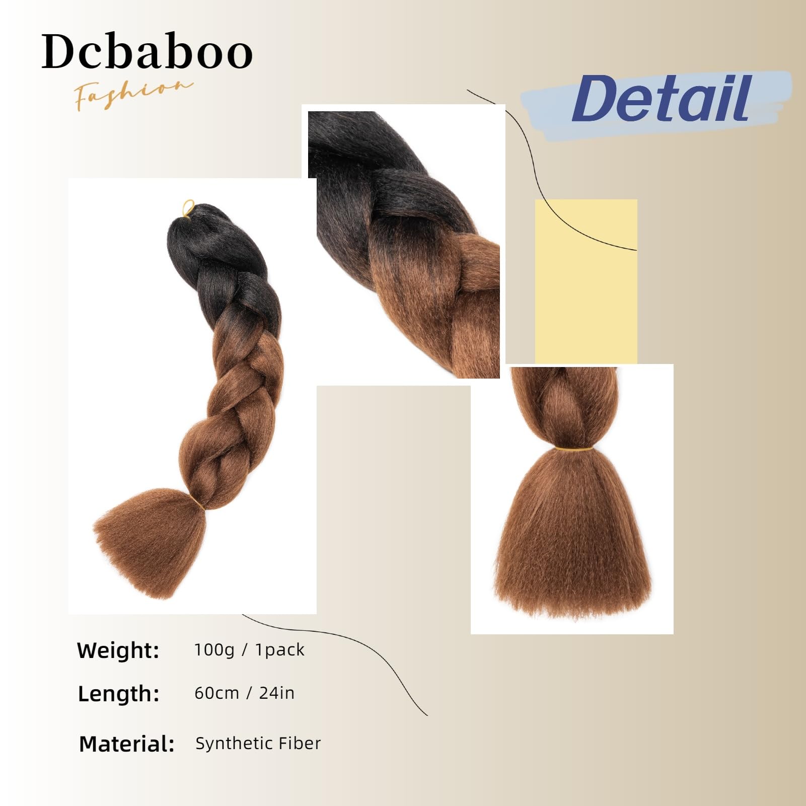 Dcbaboo Hair Extensions for Braiding Jumbo Braiding Hair Extension 1pack 24inch Synthetic Hair Kanekalon Ombre Braids Extensions Hair Afro Crochet Twist Box Braids 100g - Image 2