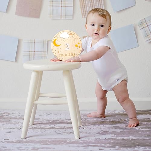 Miniatura 6 de Letrero mensual para bebé, 6.3 pulgadas, 1-12 meses, discos mensuales para bebé, letrero de madera para recién nacido, accesorios de fotos mensuales