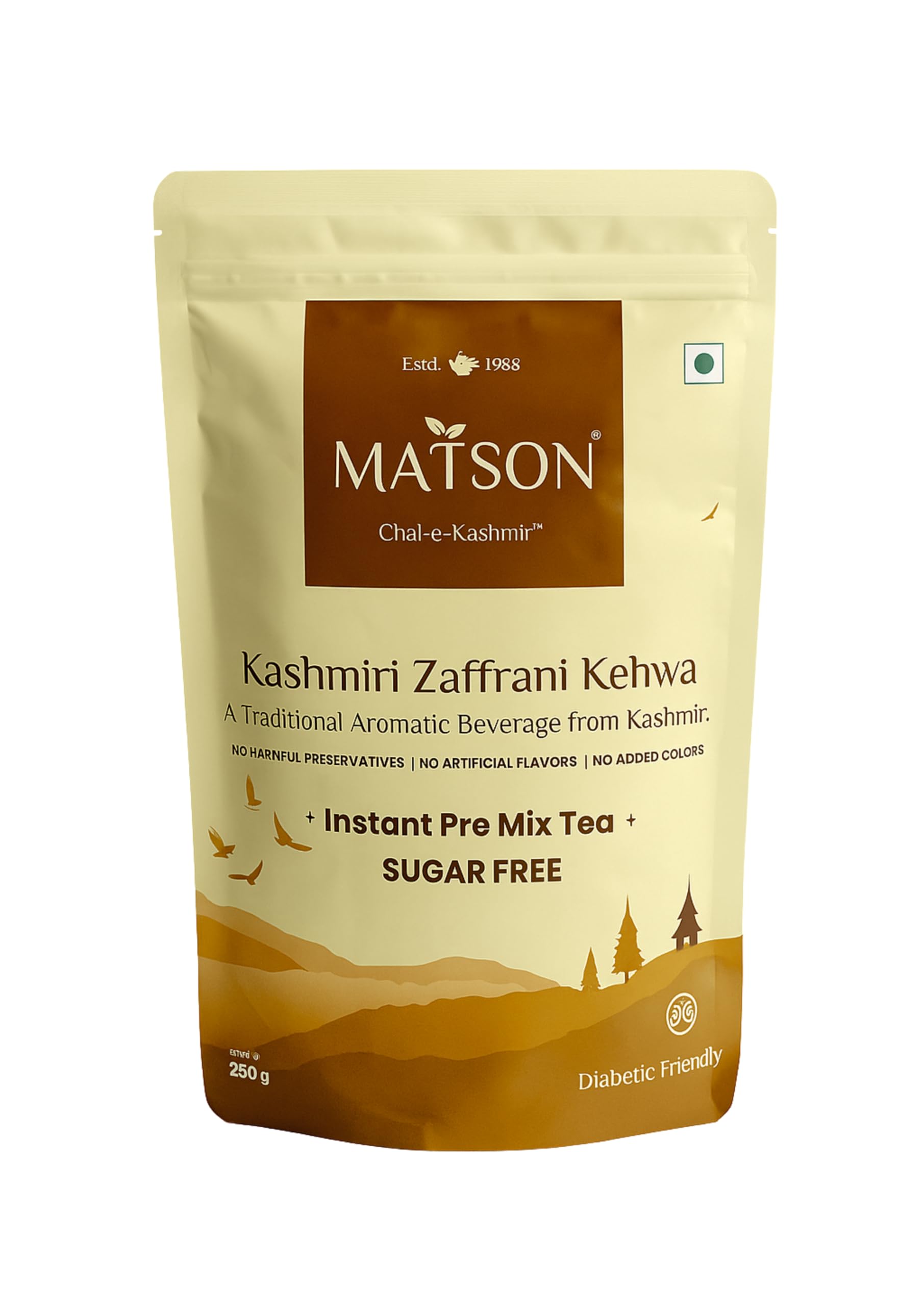 Matson Kashmiri Zaffrani Kahwa Sugar Free | Instant Premix Powder | 250 gm | Saffron | SugarFree Kehwa | Kashmiri Kahwa | Shahi Kehwa | Saffron Tea | Qahwa |Sugar Free