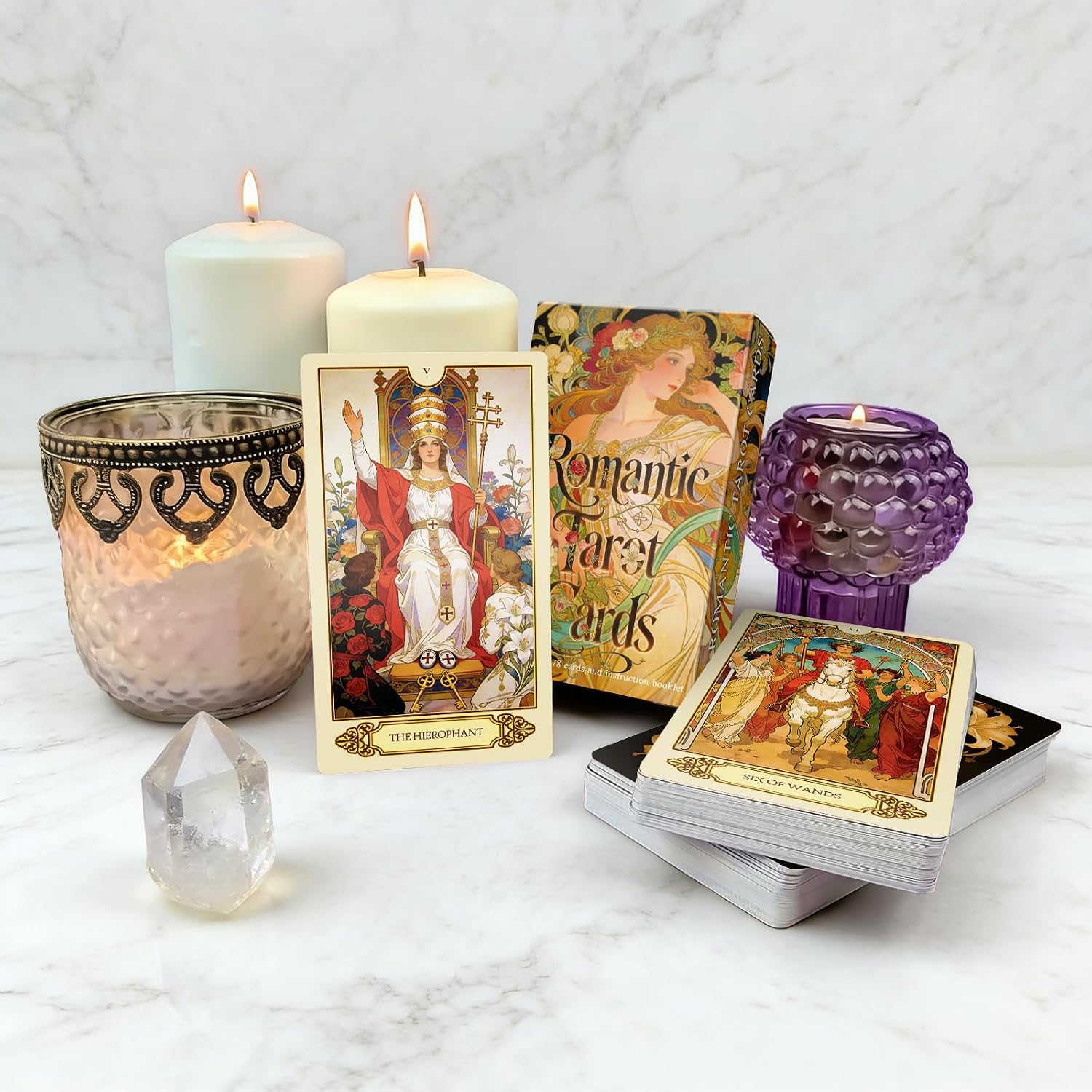 Pacify Romantic Floral Tarot Cards Deck, 78-Card Classic Tarot Deck with Meanings & Guide Book, Beautiful Tarot Cards for Beginners, Love & Intuitive Divination