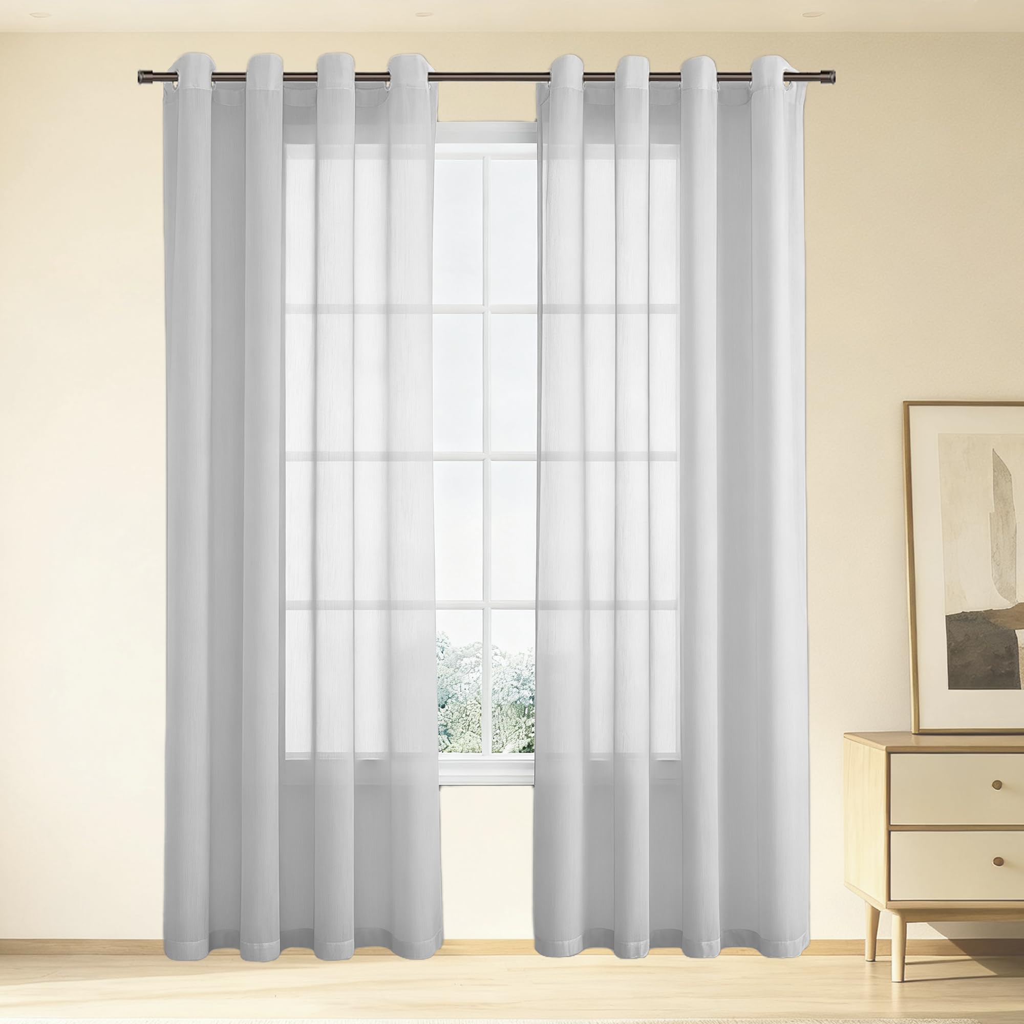 Rideaux salon bloquer soleil anti UV 300 x 215 cm transparents voilage gris de chambre