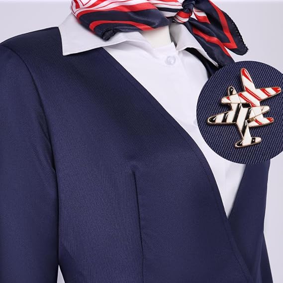Adult Flight Attendant Costume Women Airline Stewardess Outfit Uniform with Accessries