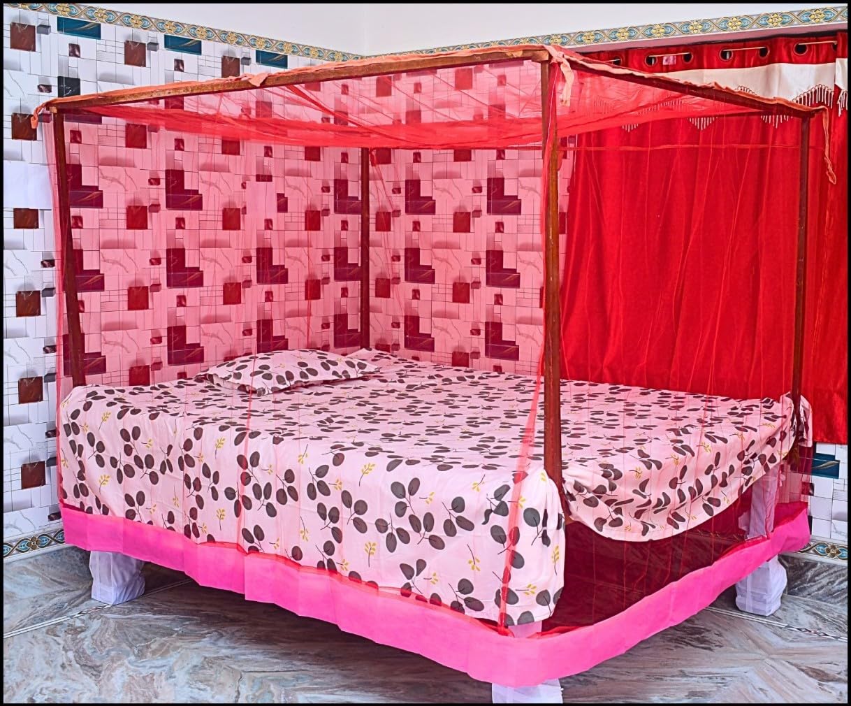 Nylon Mesh Mosquito Net – 3x6 ft Single Bed | Anti-Mosquito Tent | Compact & Washable Color- Red-image-23