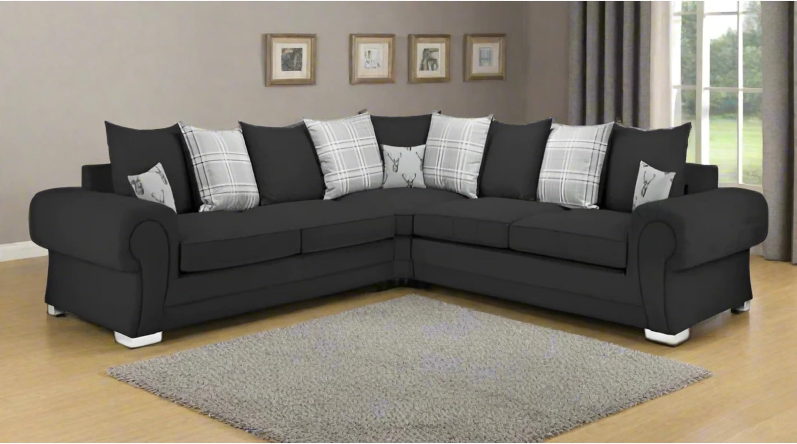 Florence 5-Seater L-Shaped Corner Sofa with Scatter Back and Chesterfield Arms – Modern Upholstered Sectional Couch for Living Room (Royla Blue)