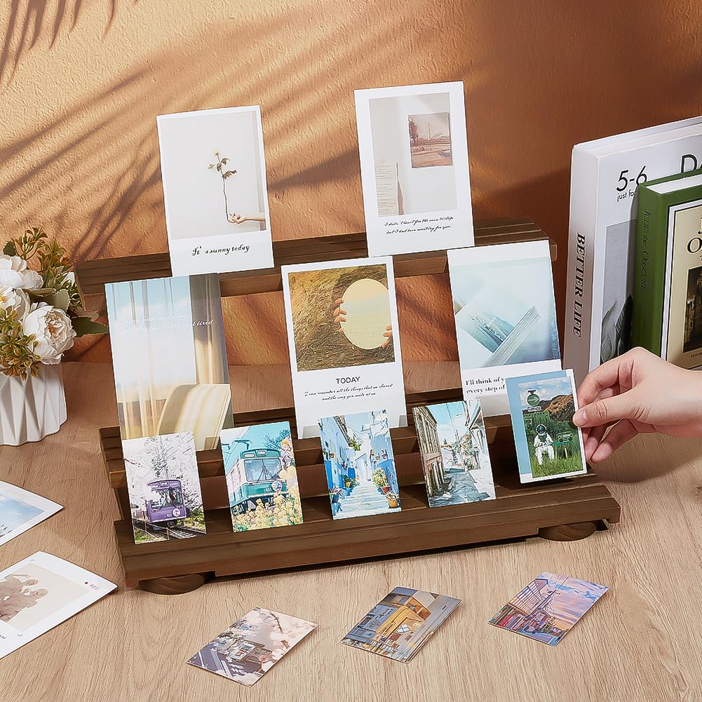 PH PandaHall Wooden Card Display Stand 3-Tier Card Storage Rack Graded Cards Display Shelves Trading Card Holder Removable Jewellery Organizer for Vendor Retail Earrings Showcase Store Retail Selling - Image 3