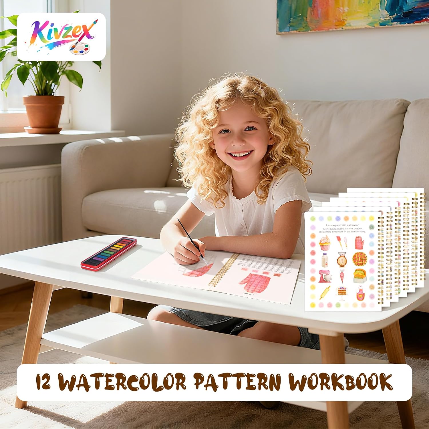 Watercolor Workbook for Adults, Beginner Friendly Watercolor Painting Kit Baking Pattern Water Coloring Book, Nature-Themed Practice Art Gift Water Color Paint Book with Palette and Brush image 2