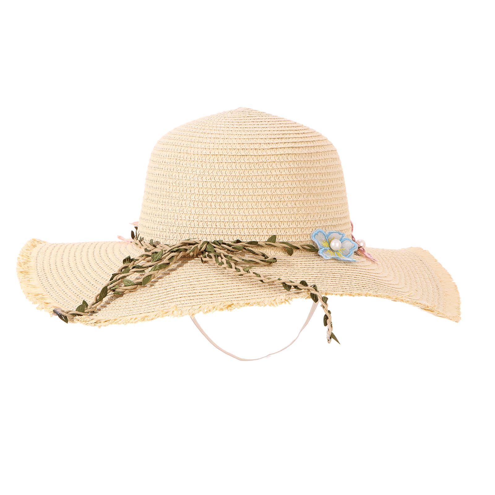 LY4U Cappello di Paglia da Donna, Cappelli da Sole da Donna UPF 50, Cappello da Spiaggia Estivo per Ragazza, Cappello da Viaggio Arrotolabile Floscio