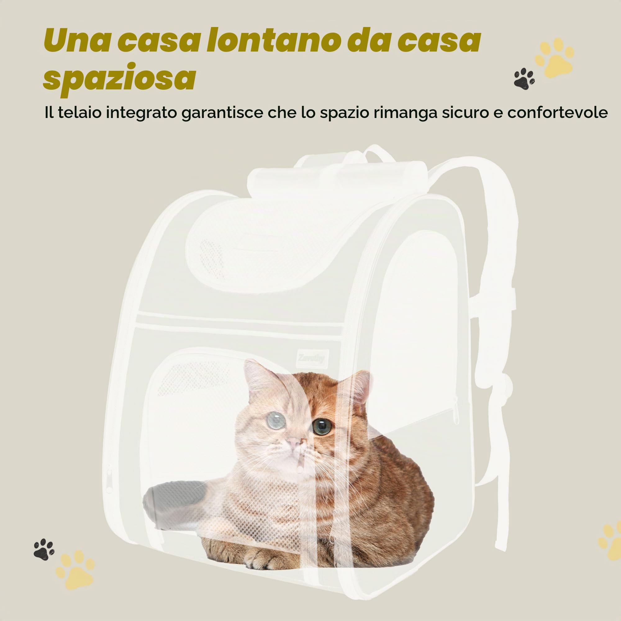Zavothy Zaino per Cani e Gatti, Zainetto Trasportino Portatile e Pieghevole, con Finestra a Rete e Supporto Imbottito per la Schiena, Traspirante, Carico Massimo 8kg (Nero)