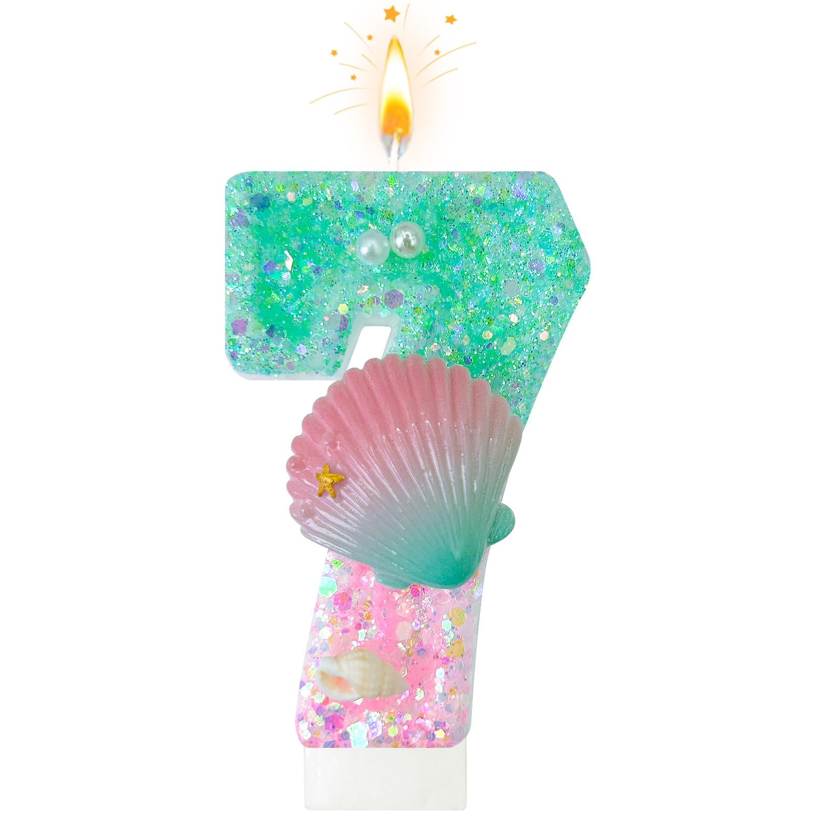 Panouo Green and Pink Birthday Candles, 7th Birthday Cake Decorations, Suitable for Mermaid Theme Party Cake Decorations (7)