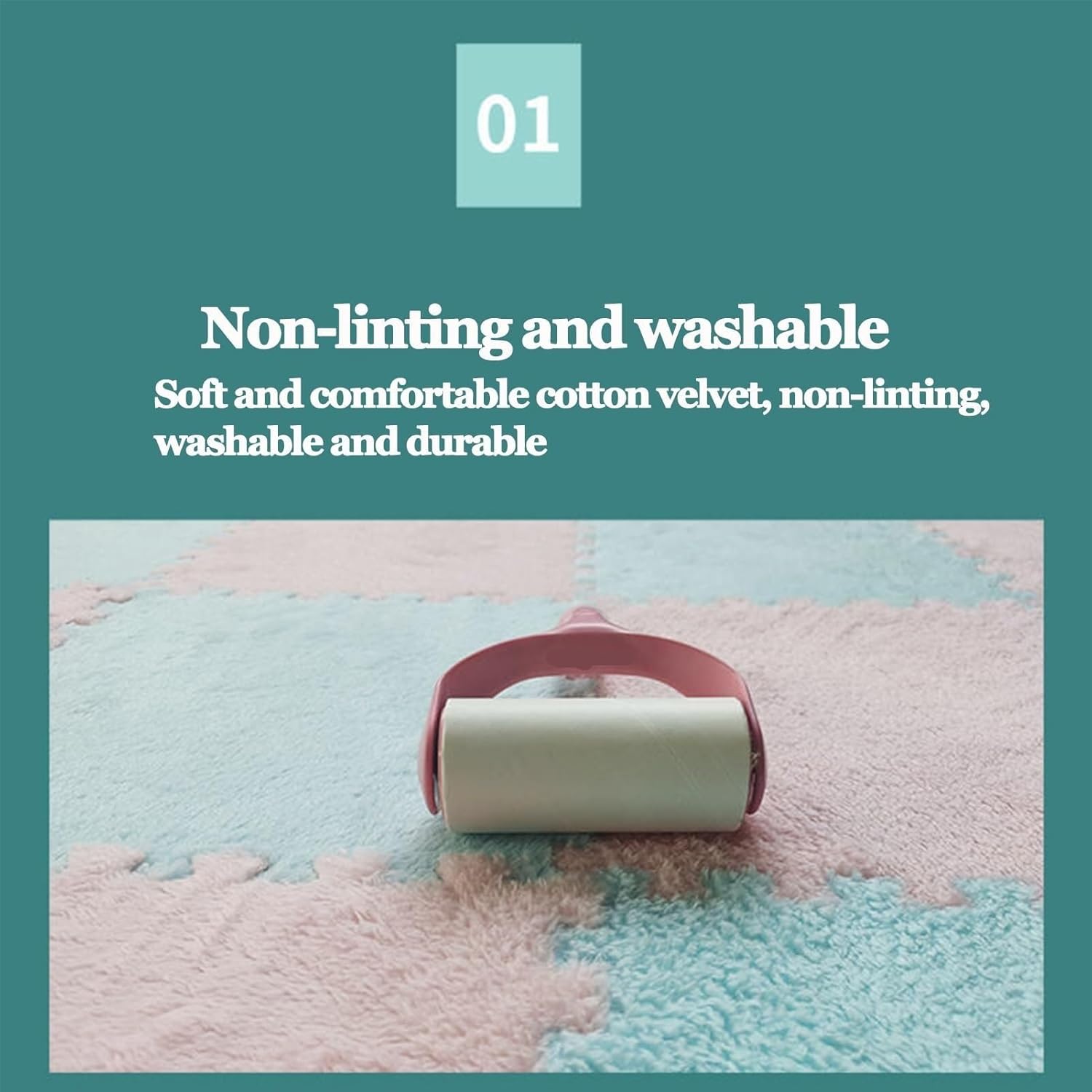 50pcs Plush Foam Interlocking Tiles Carpet, 30x30cm Fluffy Puzzle Floor Mat, Thick 0.4" Eva Floor Protective Mats for Playroom Livingroo(Blue+White)