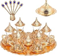 Vista 12 de Alisveristime Juego de té turco hecho a mano Zamzam para servir vasos, platillo, bandeja y cuchara (negro auténtico)