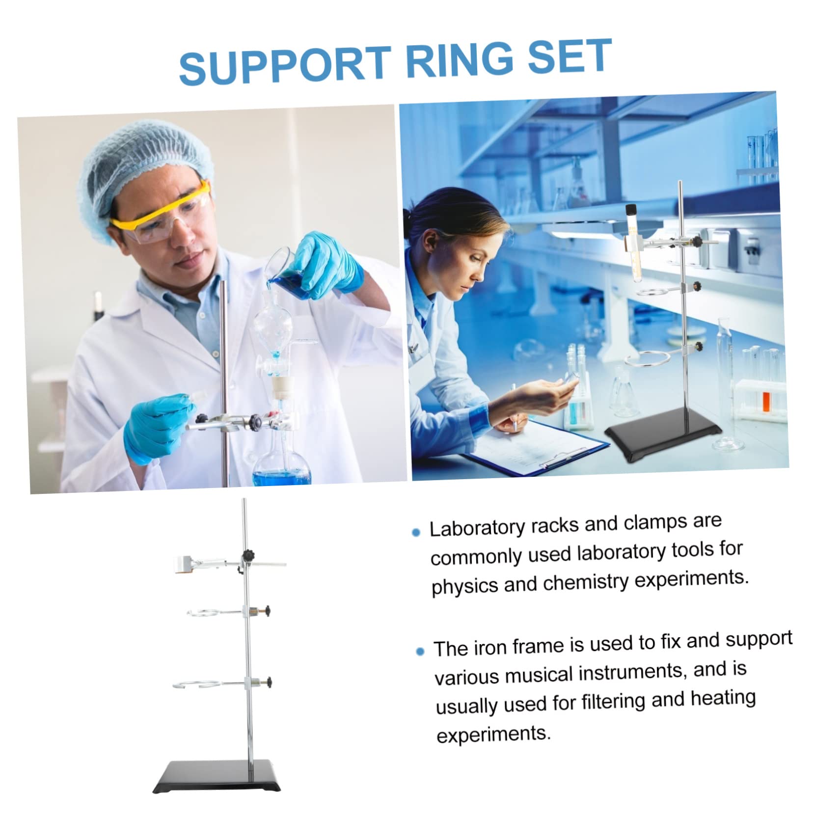 ULTECHNOVO Support de Laboratoire en Fer, Tige de Support Détachable, Base Stable Argentée pour Expériences de Chimie Physique