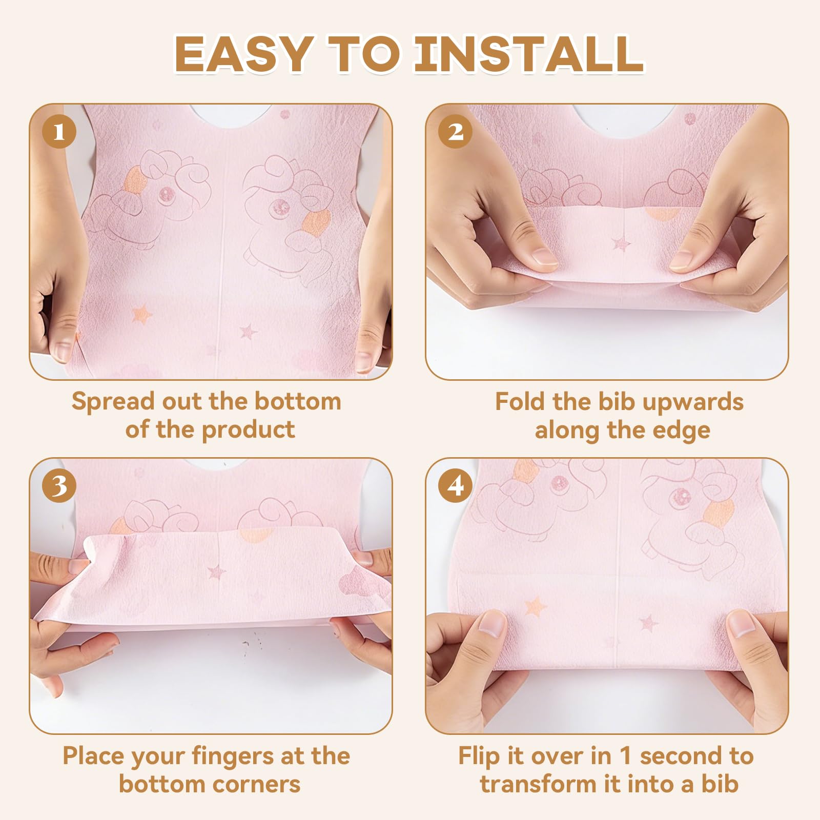 50 Piezas Papel Baberos Bebe, Babero para Niños con Bolsillo Ajustable Baberos Bebe Impermeables no Requiere Limpieza para Familia, Viajes, Habitación Infantil en 5 Patrones