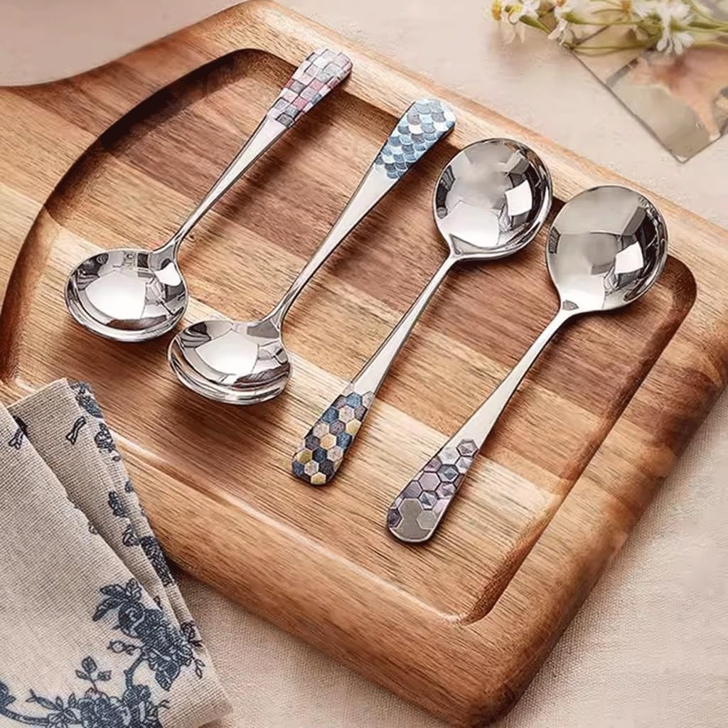 Spoons,Rice Spoons, Table Spoon Stainless Steel Spoon Dessert Spoon Household Round Spoon Kitchen Spoon Coffee Teaspoon Mixing Spoon Dinner Spoon Teaspoons(Pink)