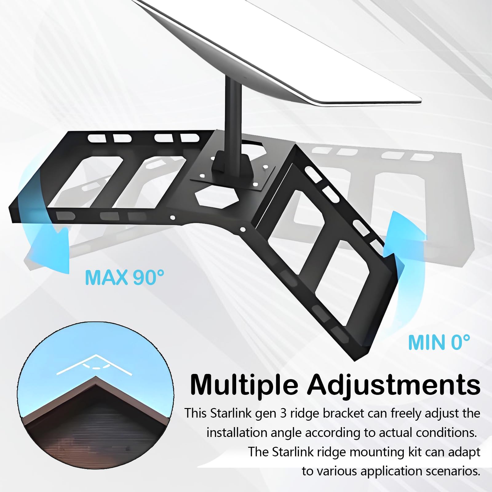 Support Starlink Gen 3 Pour Faîtage De Toit, Accessoire Starlink Sans Perçage Support De Toit V3 Avec Adaptateur De Mât Gen 3 Pour Toit Plat Réglable De 0 à 30° Stable Et Inoxydable