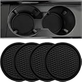 Car Cup Coaster&comma; 4PCS Universal Auto Non-Slip Cup Holder Embedded in Ornaments Silicone Coaster&comma; Car Interior Accessories Sets&comma; Black