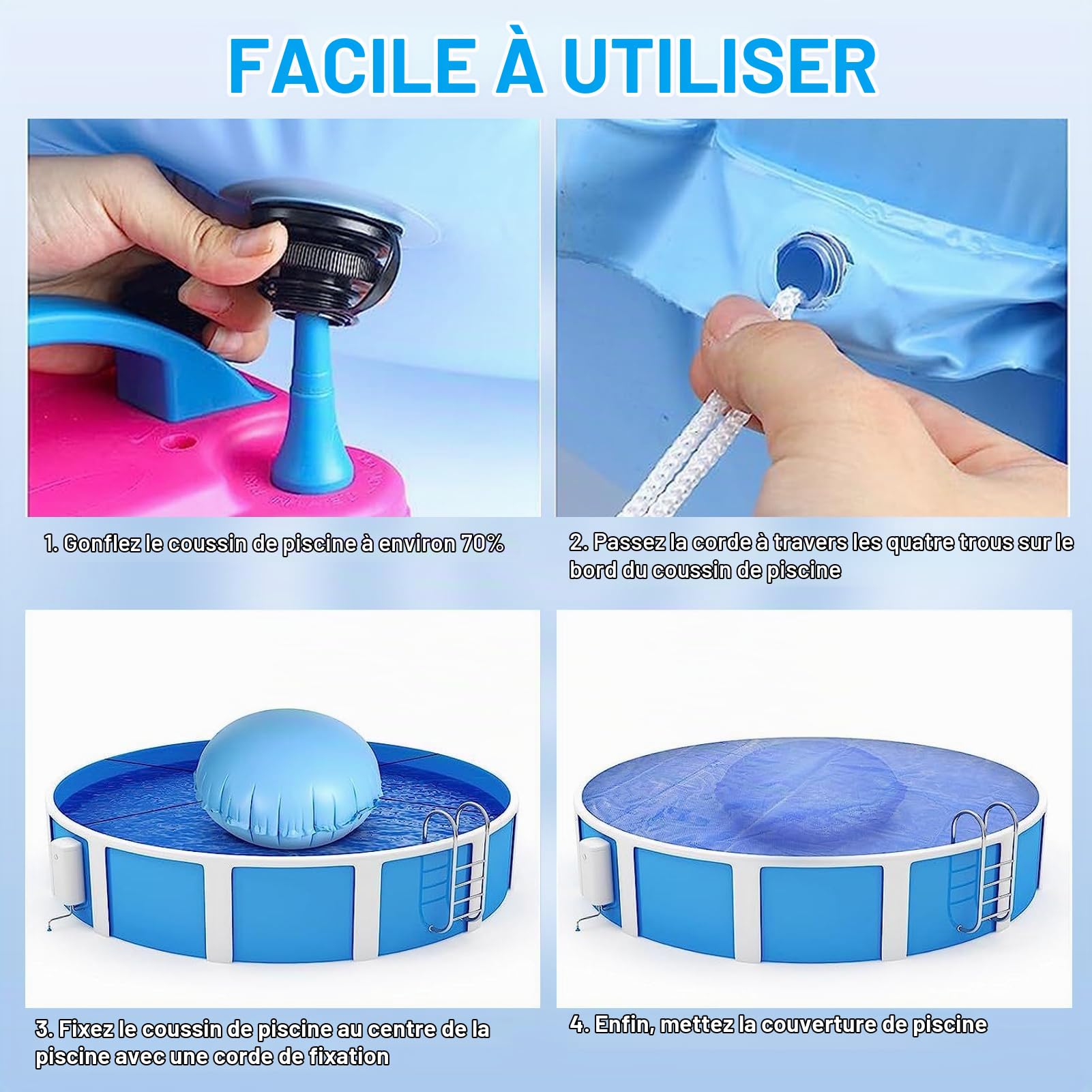 Tefola Produit Hivernage Piscine, 1Pcs 48 * 48 inches Coussin de Piscine, Coussin d'air De Piscine, Oreiller Gonflable pour Hors-Sol Coussin Égalisateur de Glace pour Piscine