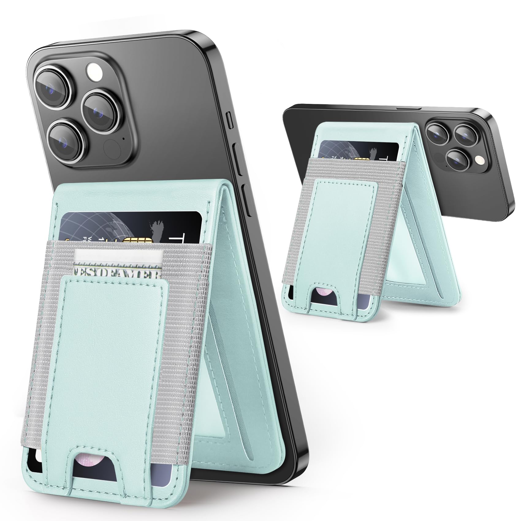 Miroddi MagSafe Wallet Stand, Leather Magnetic Phone Wallet for iPhone 16/15/14/13/12 Series, Strongest Magnetic Card Holder with Adjustable Stand, ID