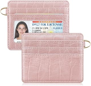 Slim Credit Card Holder Crocodile Wallet Women Thin Wallets | Alligator Print RFID Blocking Minimalist Lightweight Pocket Small Cute Cards Holders ID Window, Pink Croc