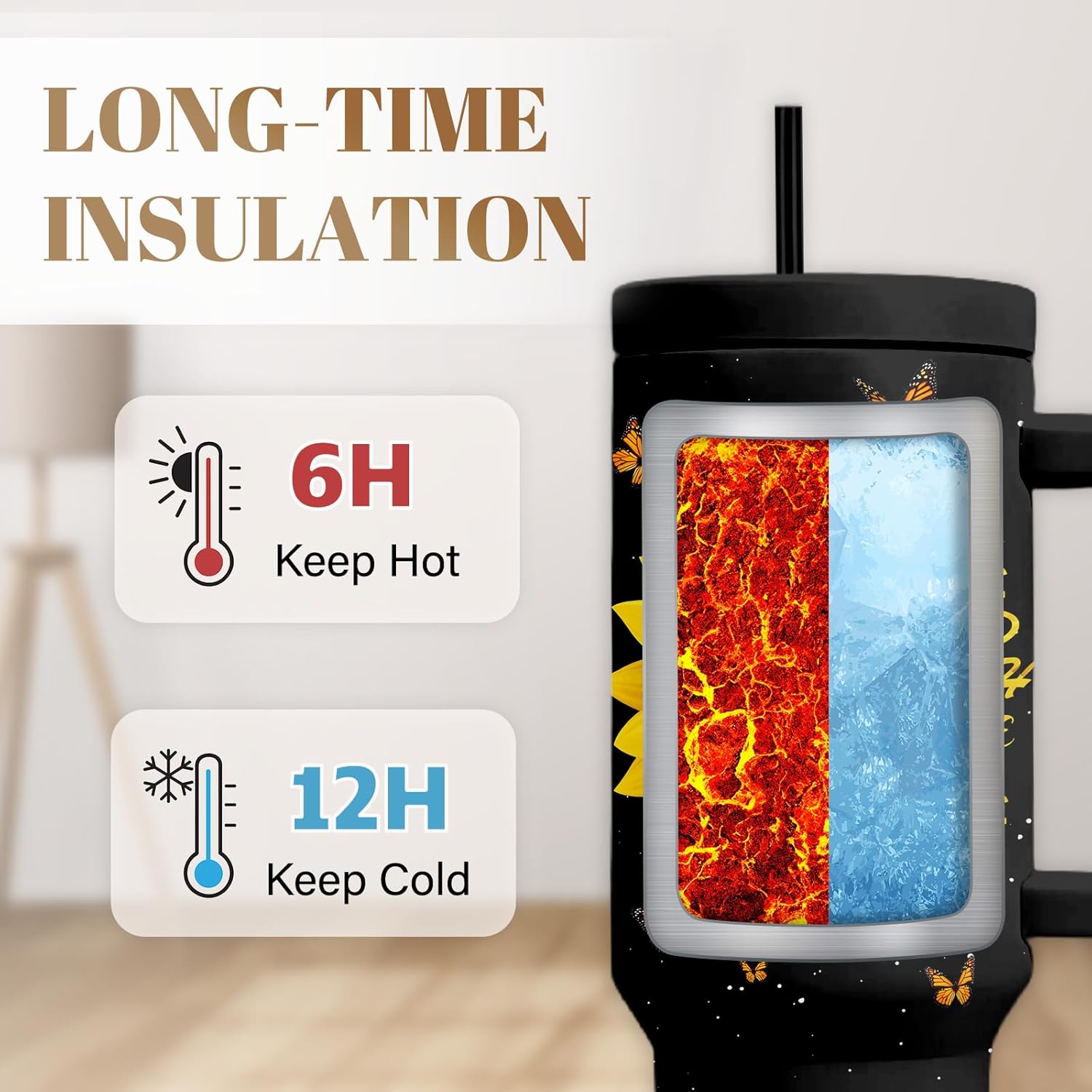 Sunflower Gifts For Women, Positive Tumbler With Handle 40 Oz, Sunflower Tumbler For Women Sister Best Friends, Christmas Gifts, Christmas Travel Coffee Insulated Cup - Image 4