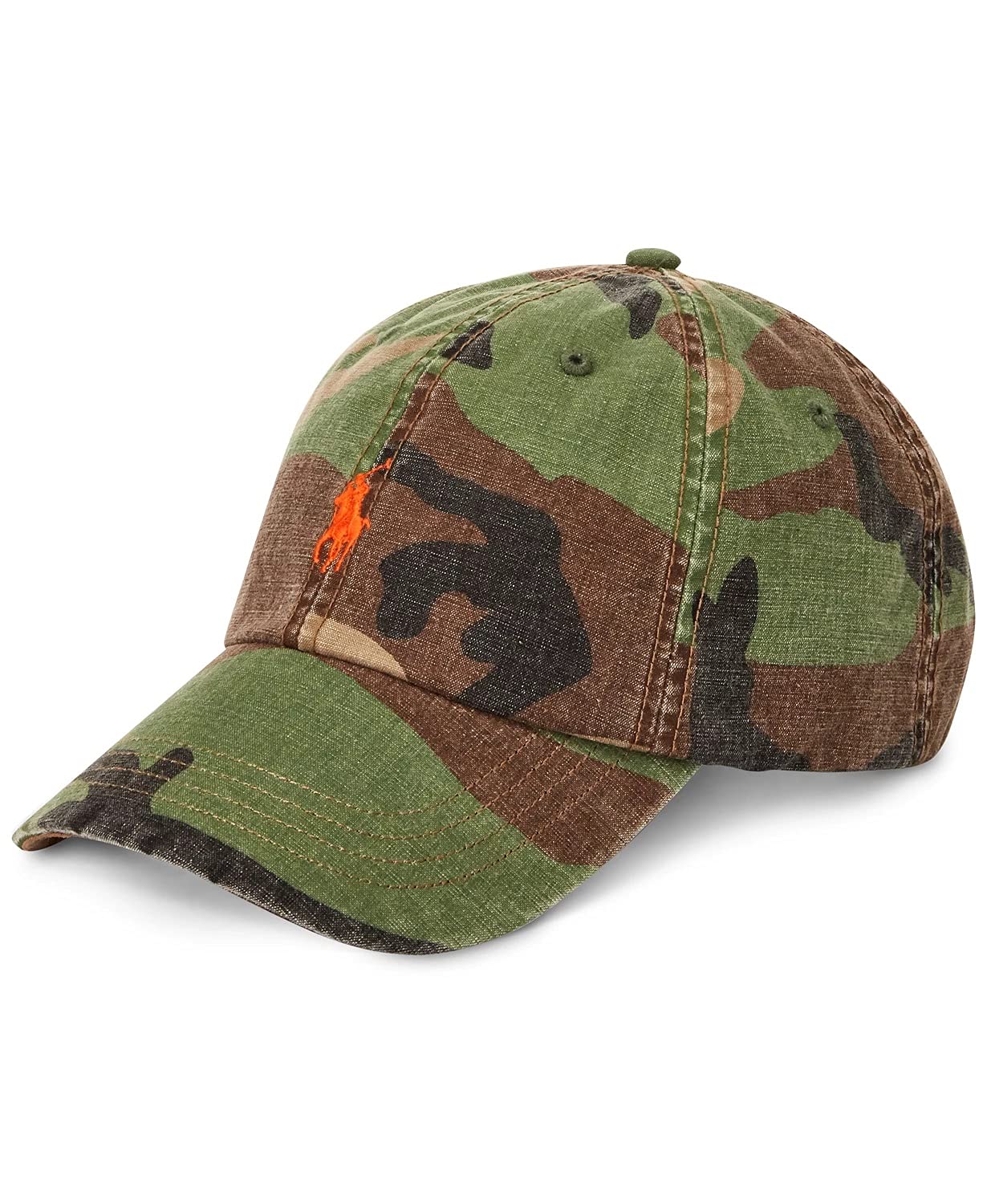 Men`s Camo Canvas Baseball Cap (Camo Green(2931)/Orange, One Size)