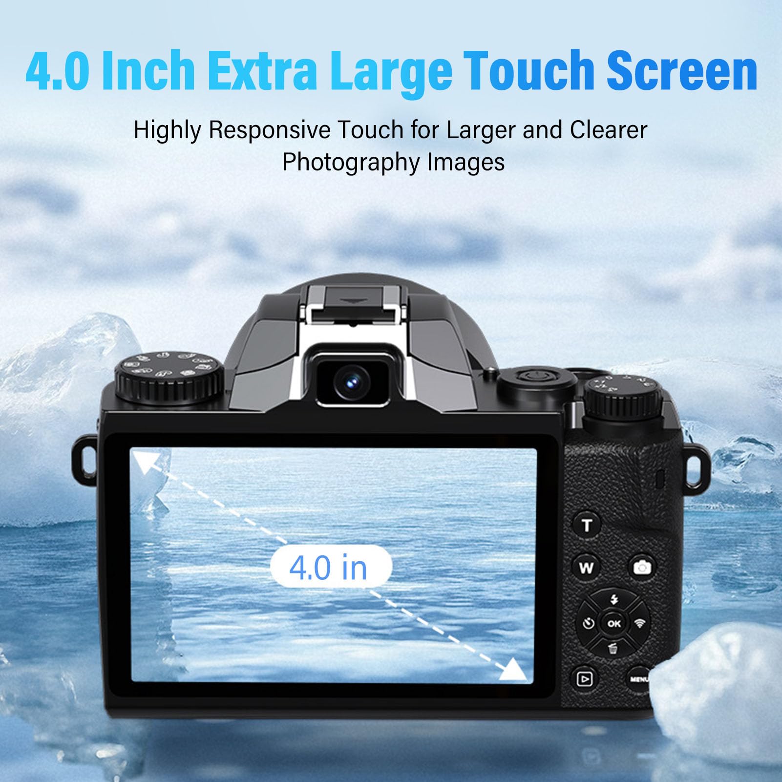 ASHATA Camera Digitale da 64 MP 4K per Fotografia, Videocamere Zoom 16x per le Riprese, con Sensore CMOS Flash LED WiFi, Touch Screen da 4 ", Digicam Vlog per Adolescenti Principianti