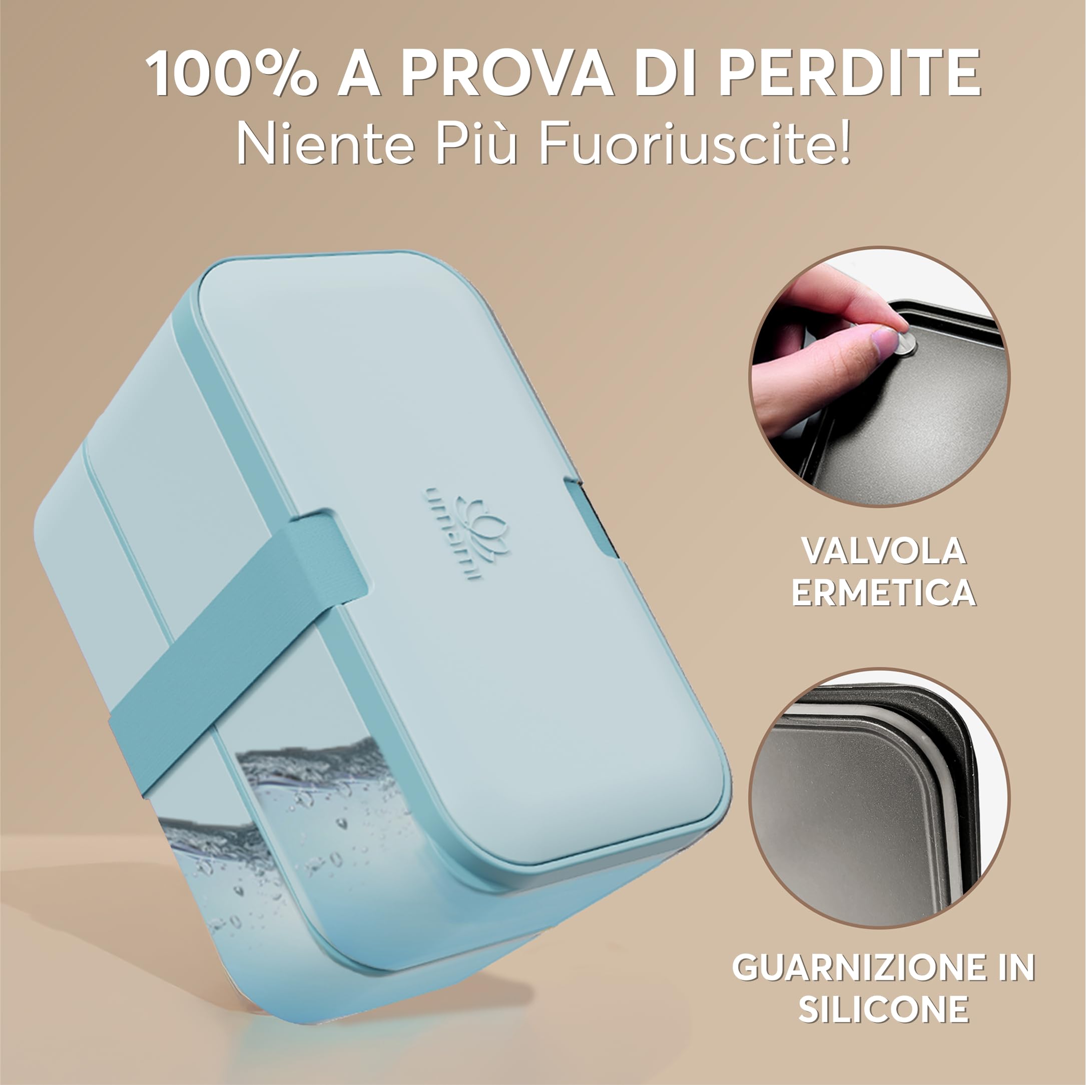 Umami Porta Pranzo Lunch Box Impilabile Con 4 Scomparti E Posate, Sicuro Per Microonde, Lavastoviglie, Portapranzo Ufficio, Bento Lunchbox Ermetico Per Adulti, Schiscetta Pranzo, Menta Blu,1500 ml