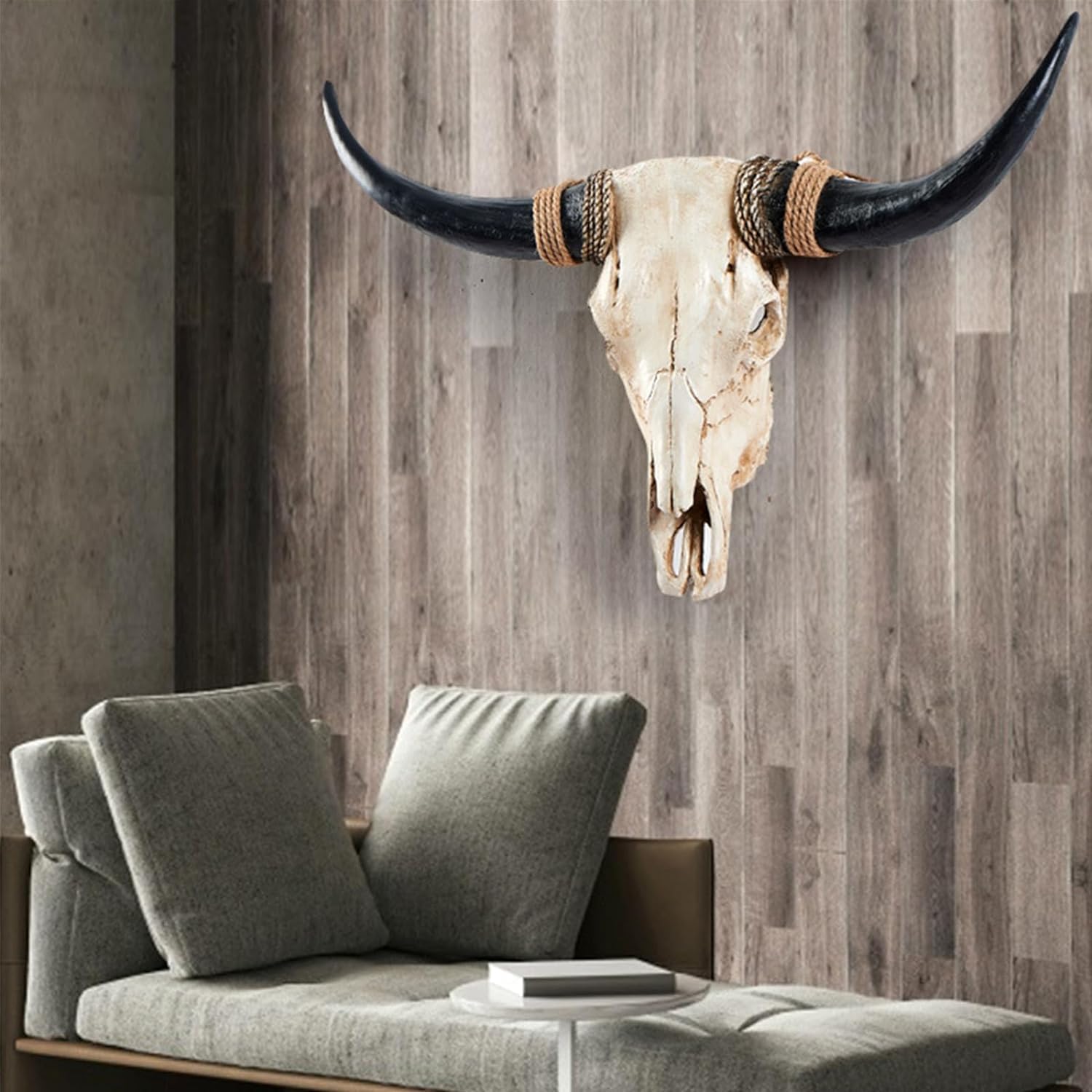 31 Inch Cow Skull Wall Decor, Long Horn Wall Hanging, Faux Longhorn Skull Faux Taxidermy Animal Head, Handmade Resin Home Sculpture Faux Bull Horns for Wall (Brown)