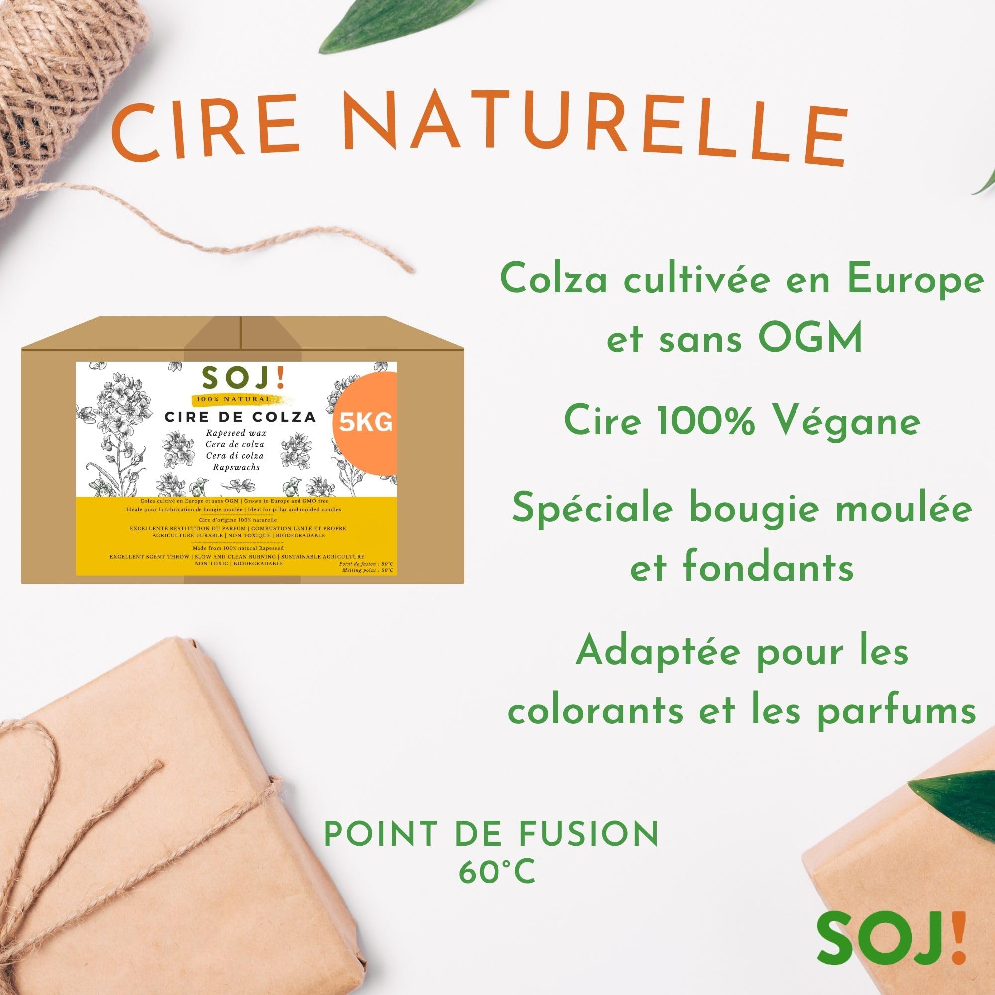 Cire de Colza sans OGM pour la fabrication de bougies moulées, cire à bougie (5KG)
